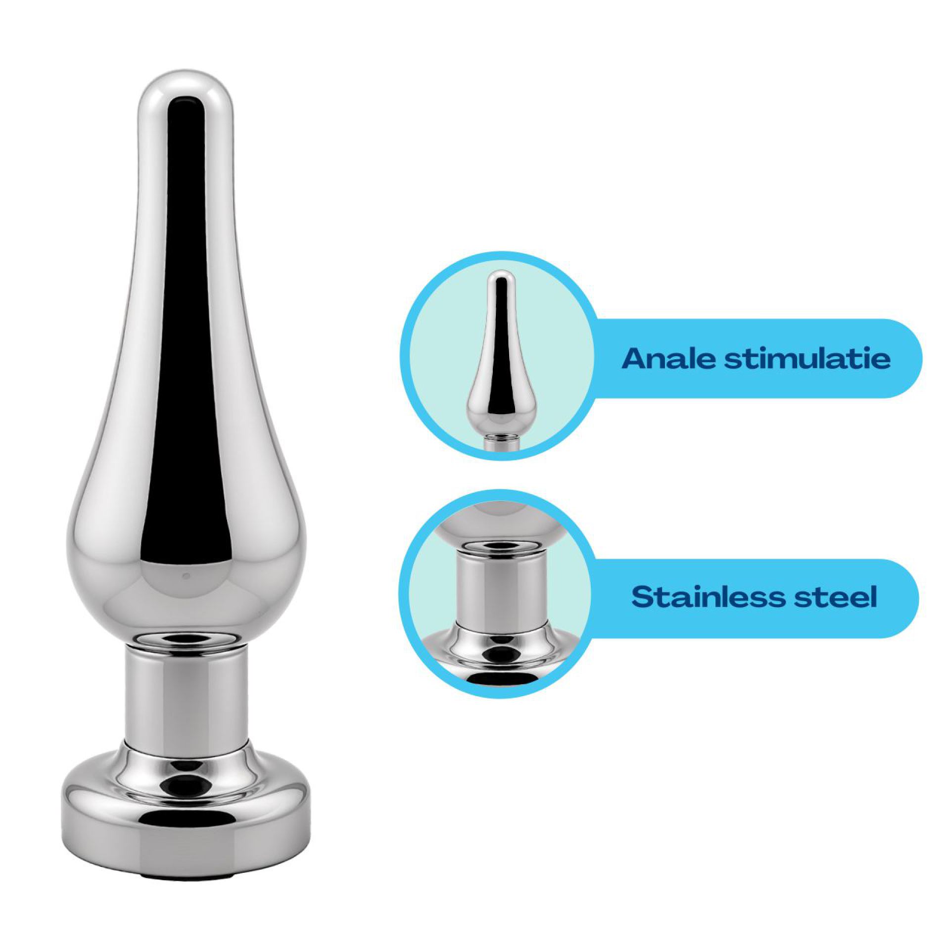 Metalen butt plug Zilver blauw Taps online