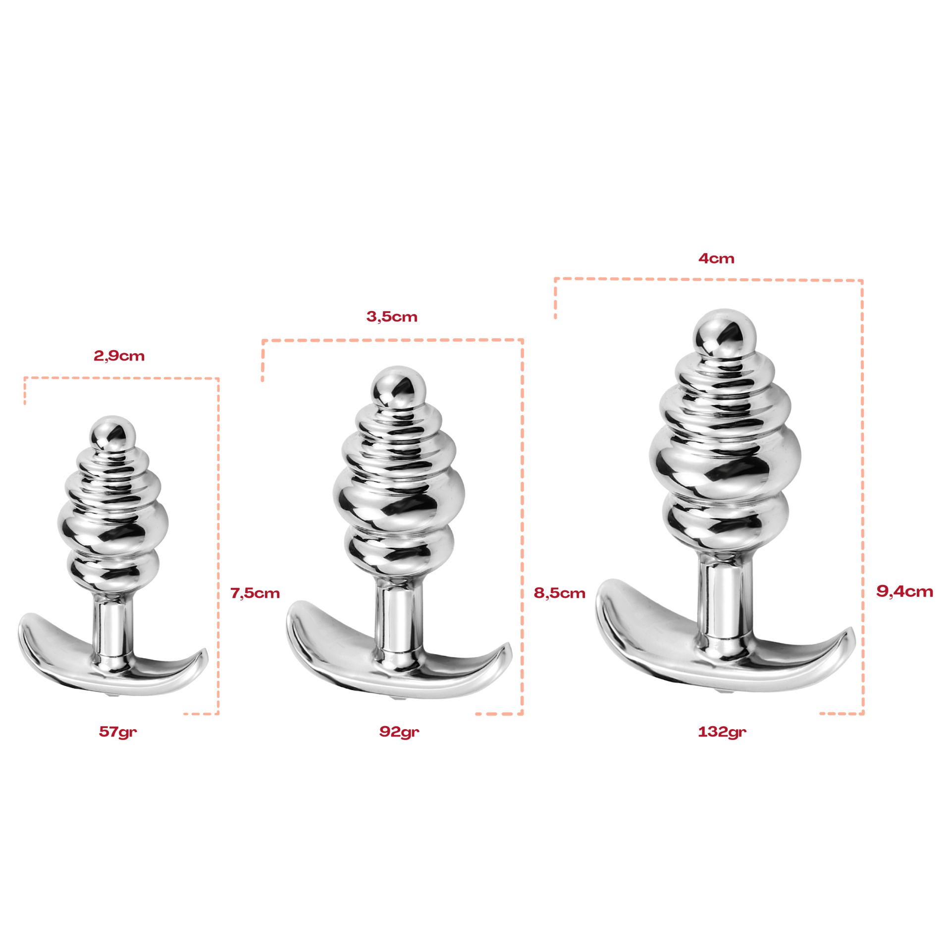 Metalen butt plug zilver anker geribbeld