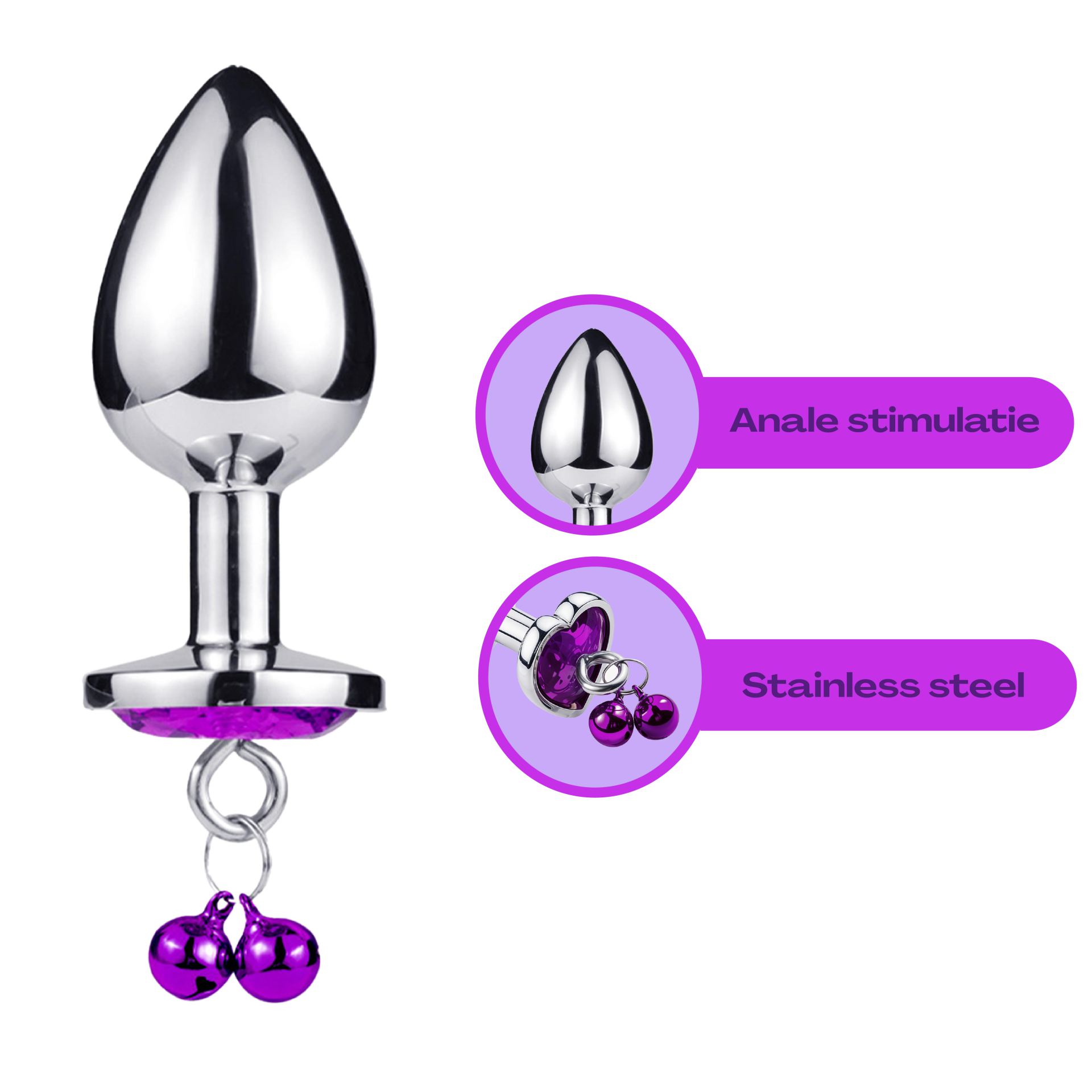 paars hartje metalen butt plug belletjes