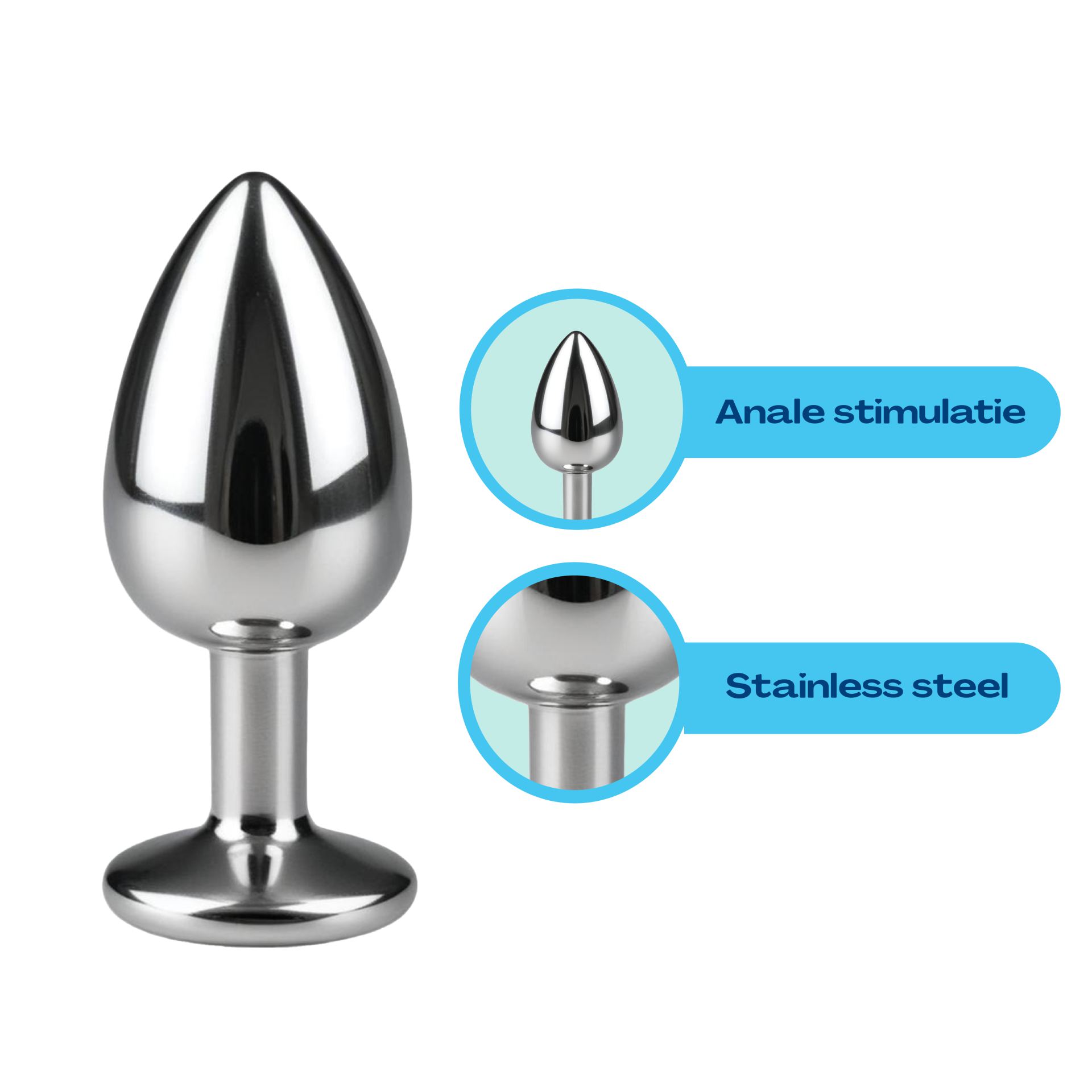 zilver metalen butt plug diamant wit