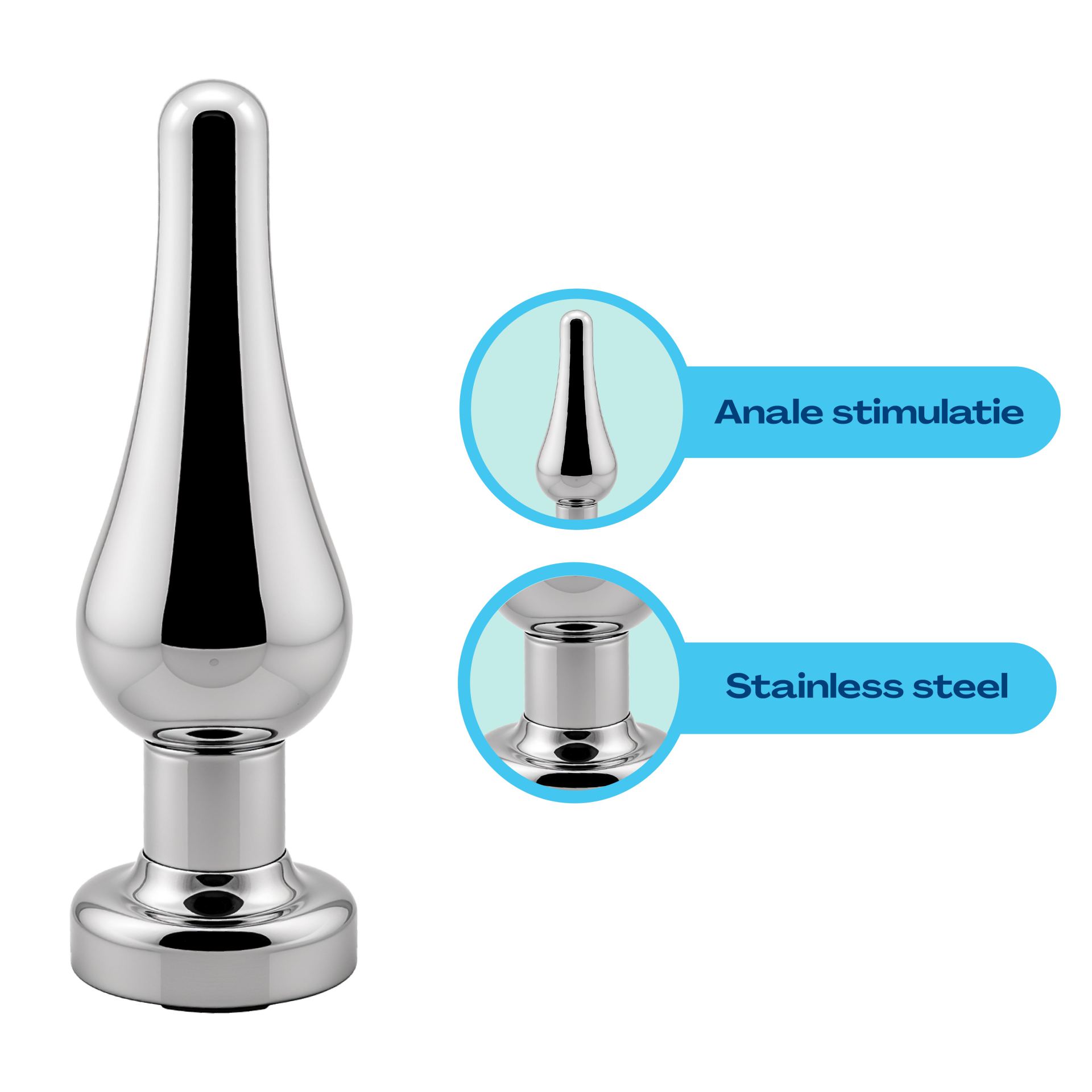 Metalen butt plug zilver blauw taps bestellen