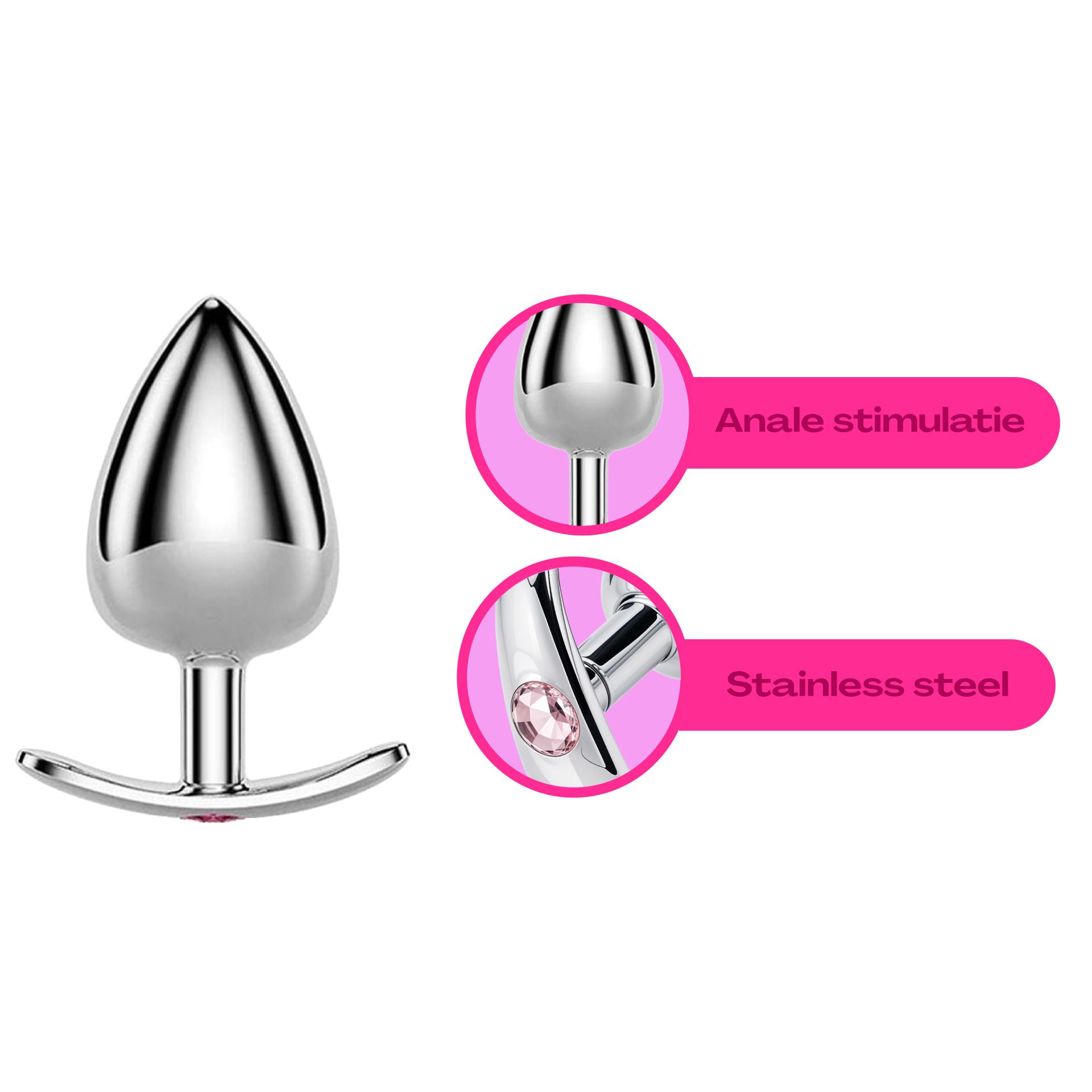 zilver metalen butt plug lichtroze anker