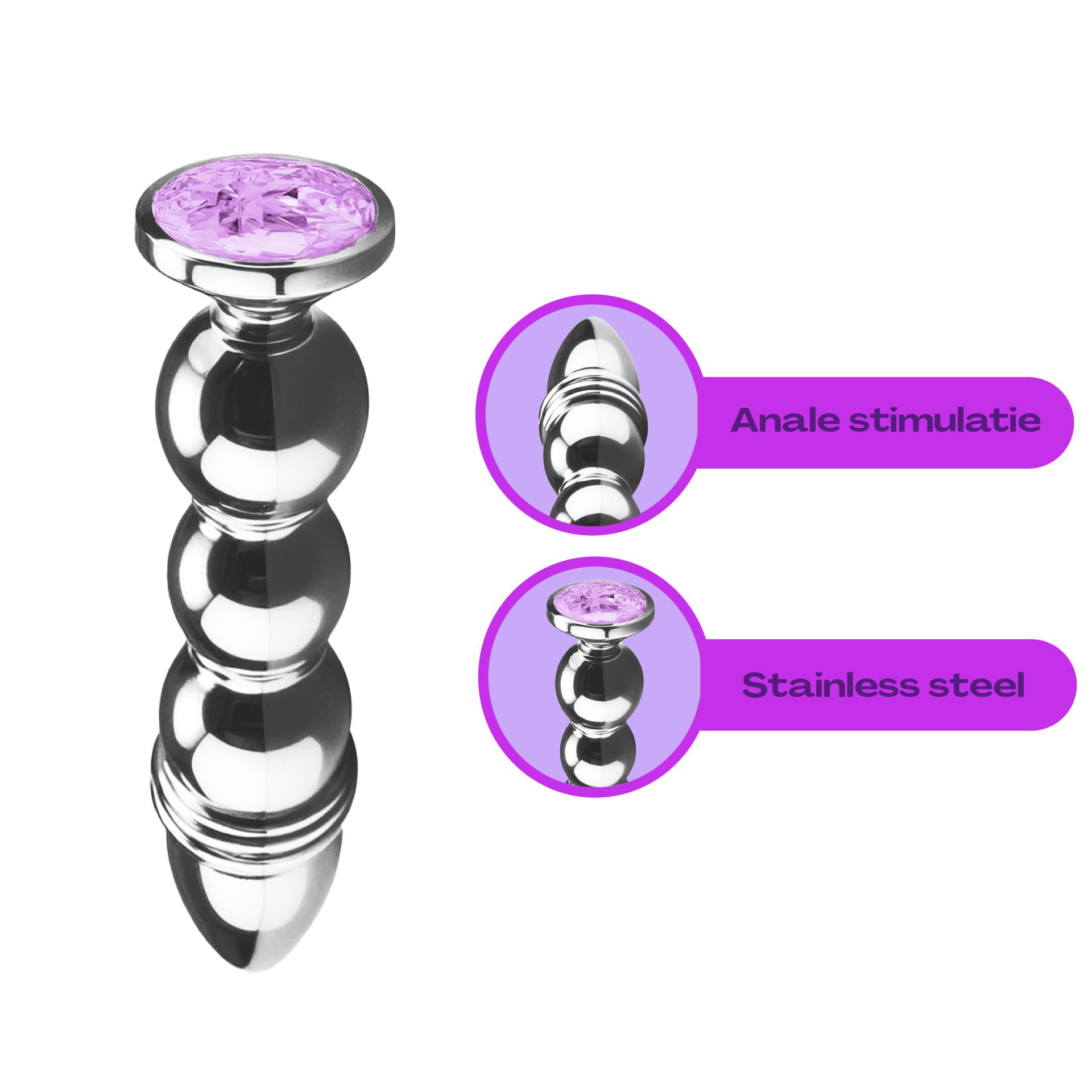 puntig bolletjes metalen butt plug zilver