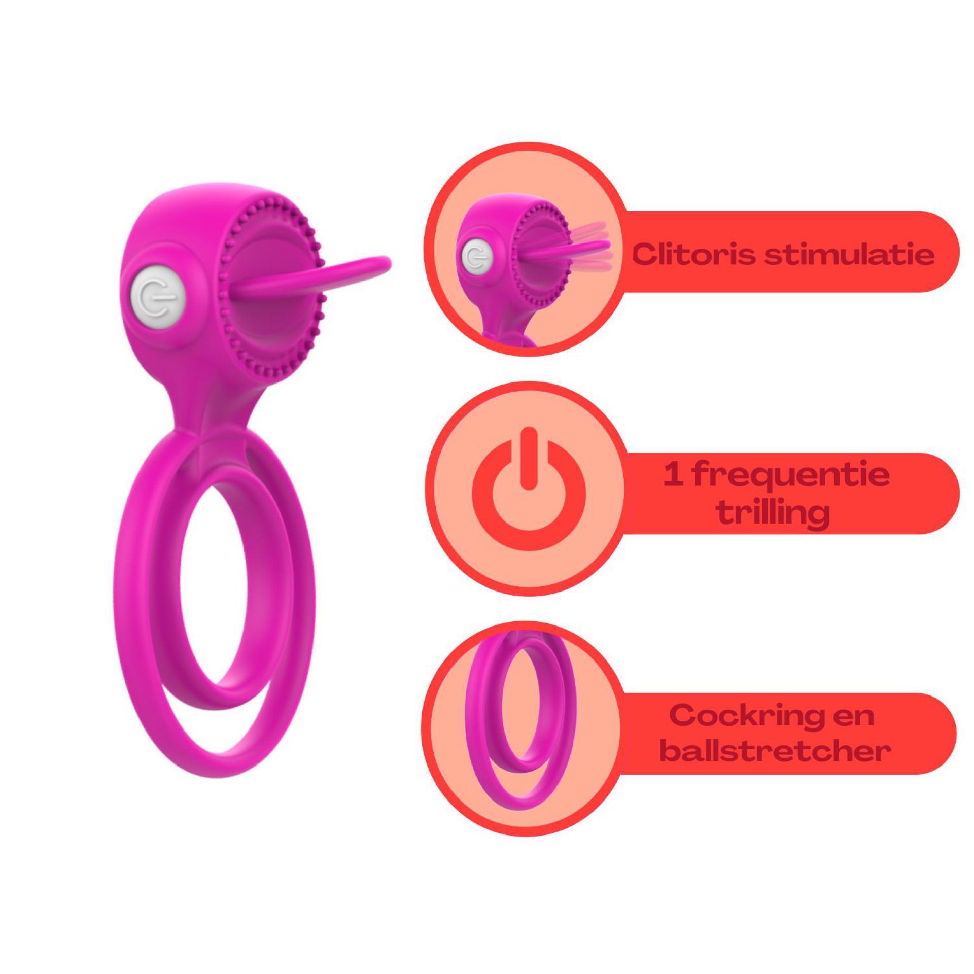 Dubbele vibrerende cockring tong roze