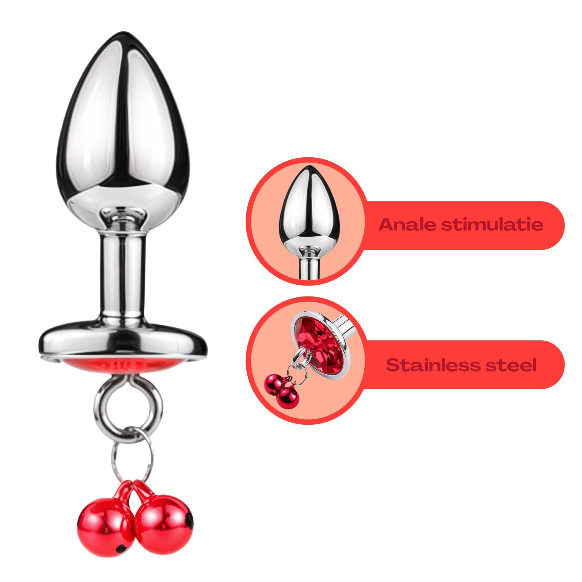 metalen butt plug zilver rood belletjes online