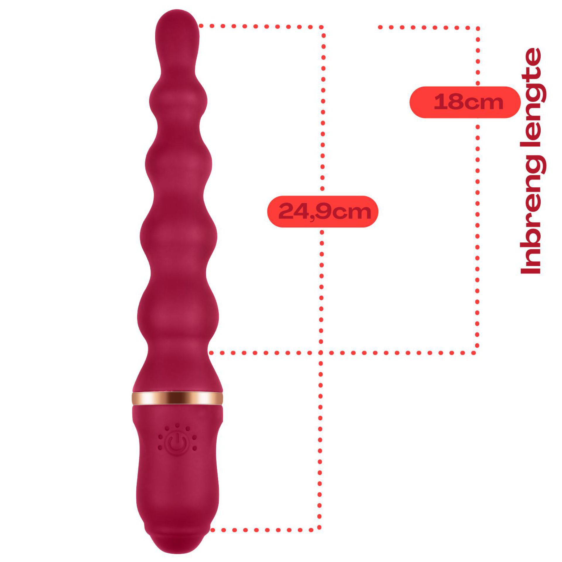 Anaal vibrator 24,9cm rood afmetingen