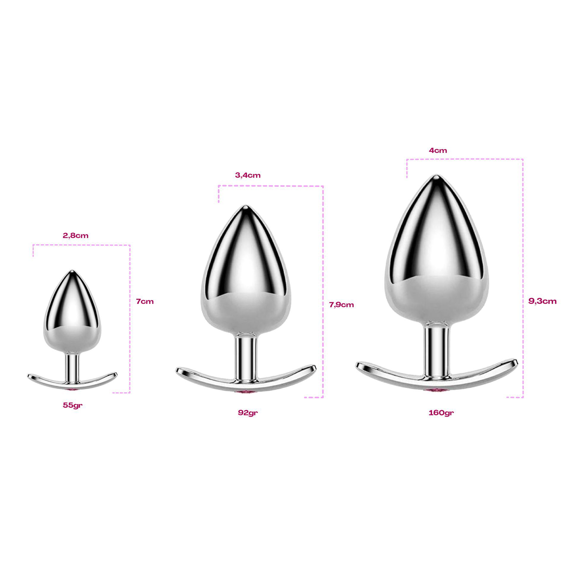 metalen butt plug zilver roze diamant