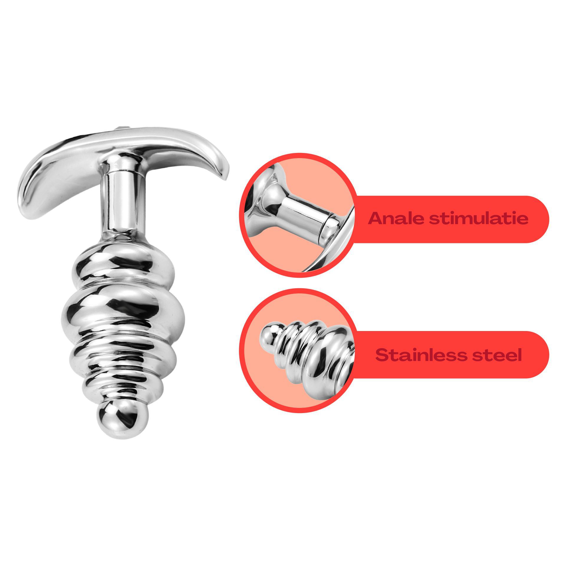 metalen butt plug zilver rood diamant