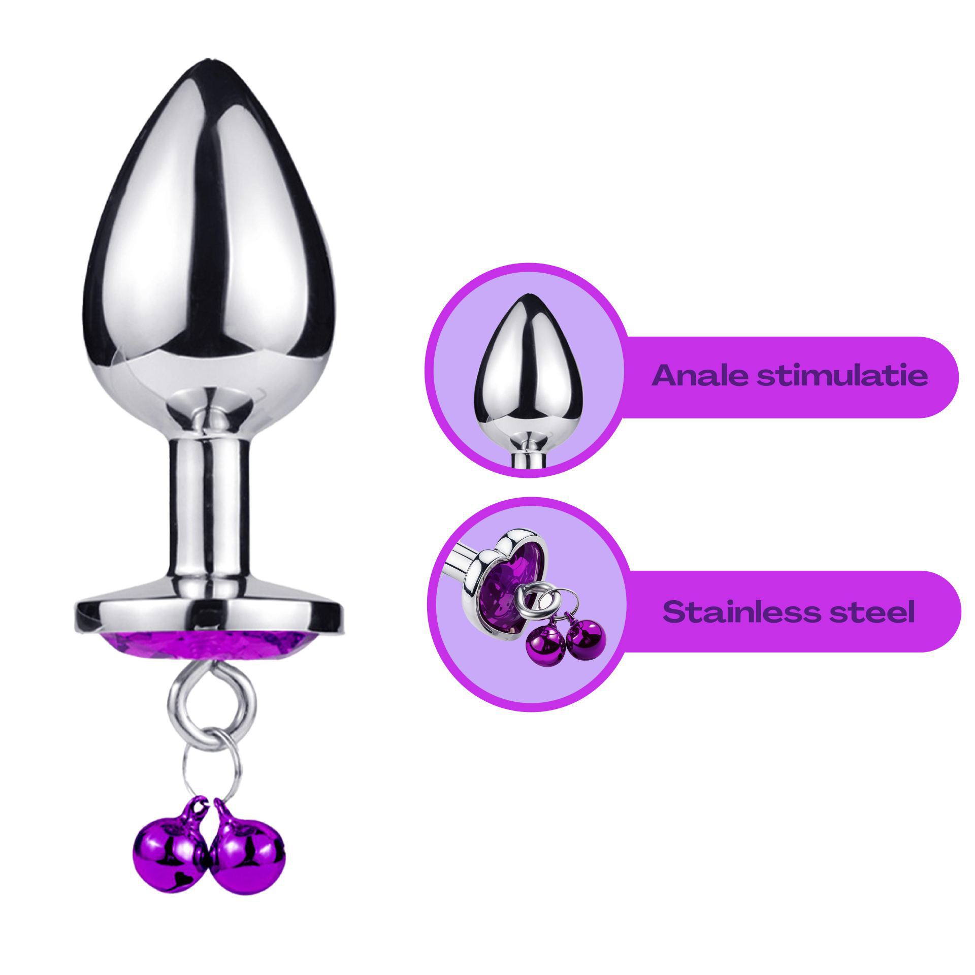 metalen butt plug zilver paars hartje
