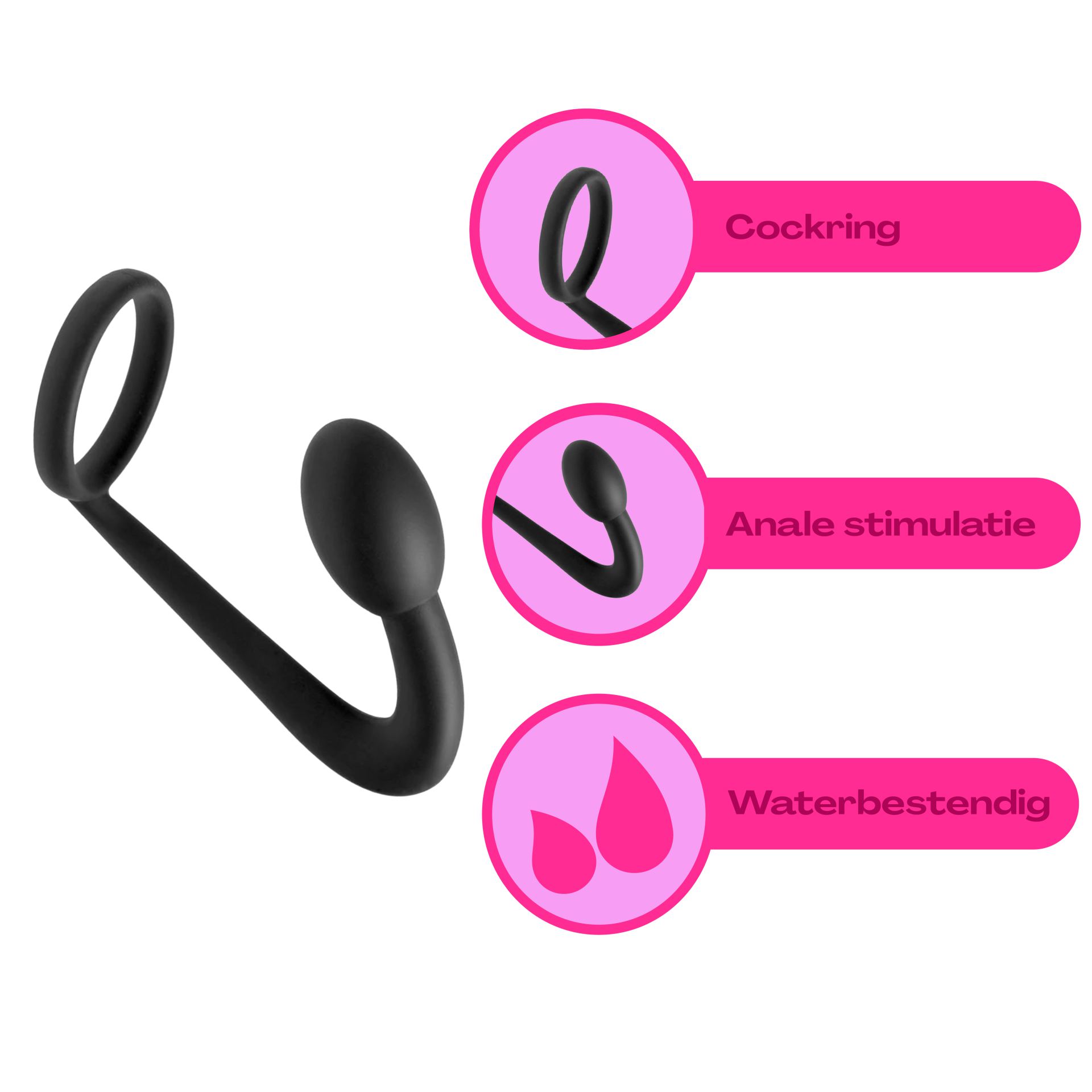 Cockring butt plug zwart kopen
