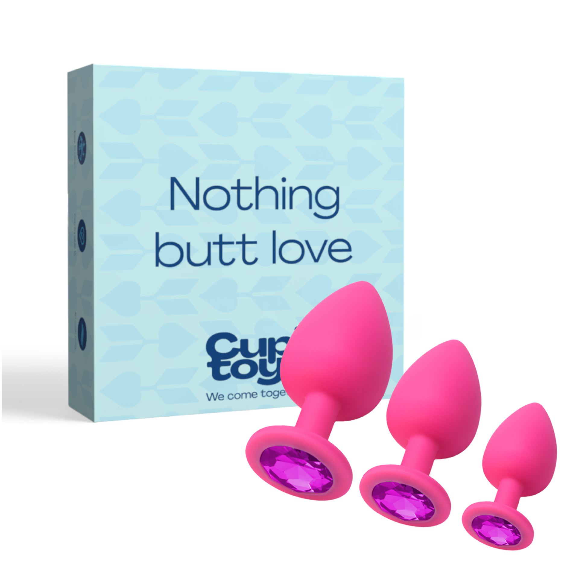 Siliconen butt plug set van 3 diamant roze