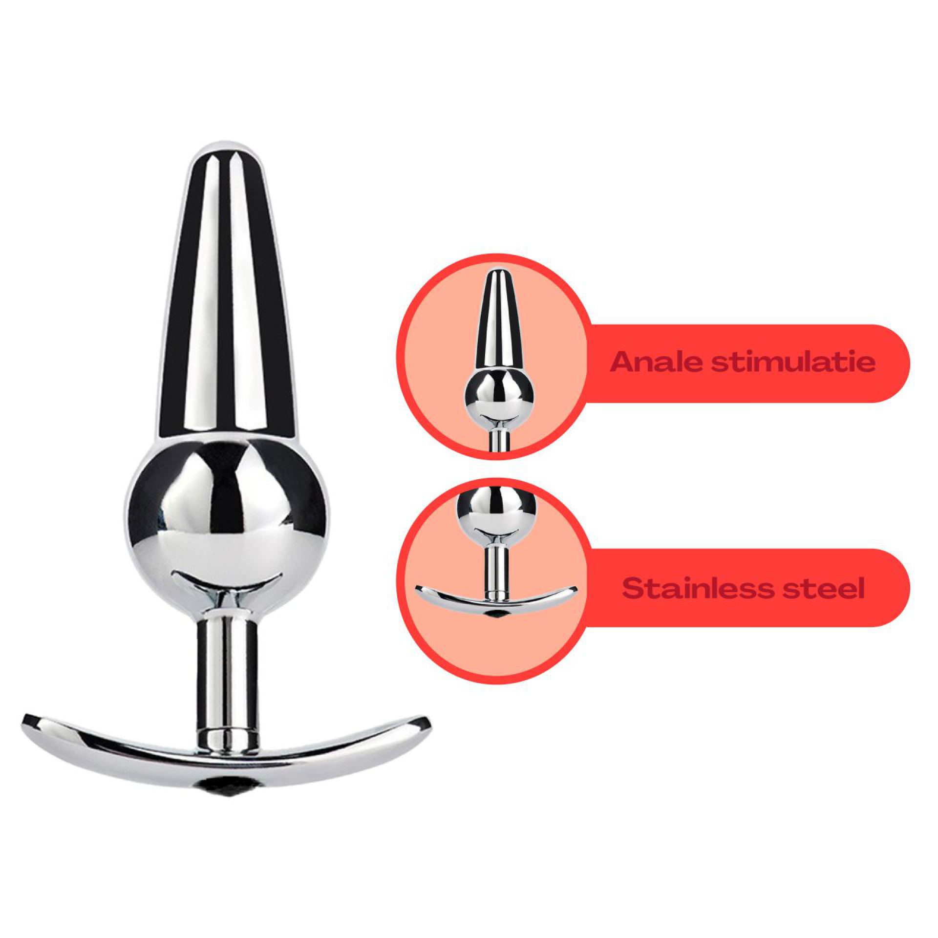 Metalen butt plug zilver diamant zwart puntig