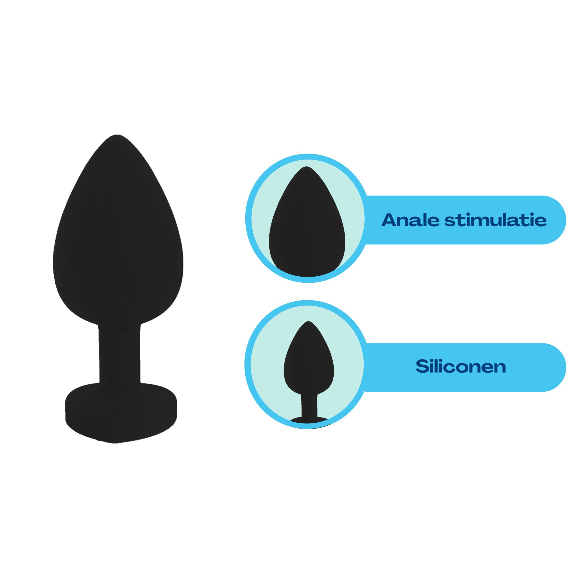 Siliconen butt plug set zwart hartje kopen