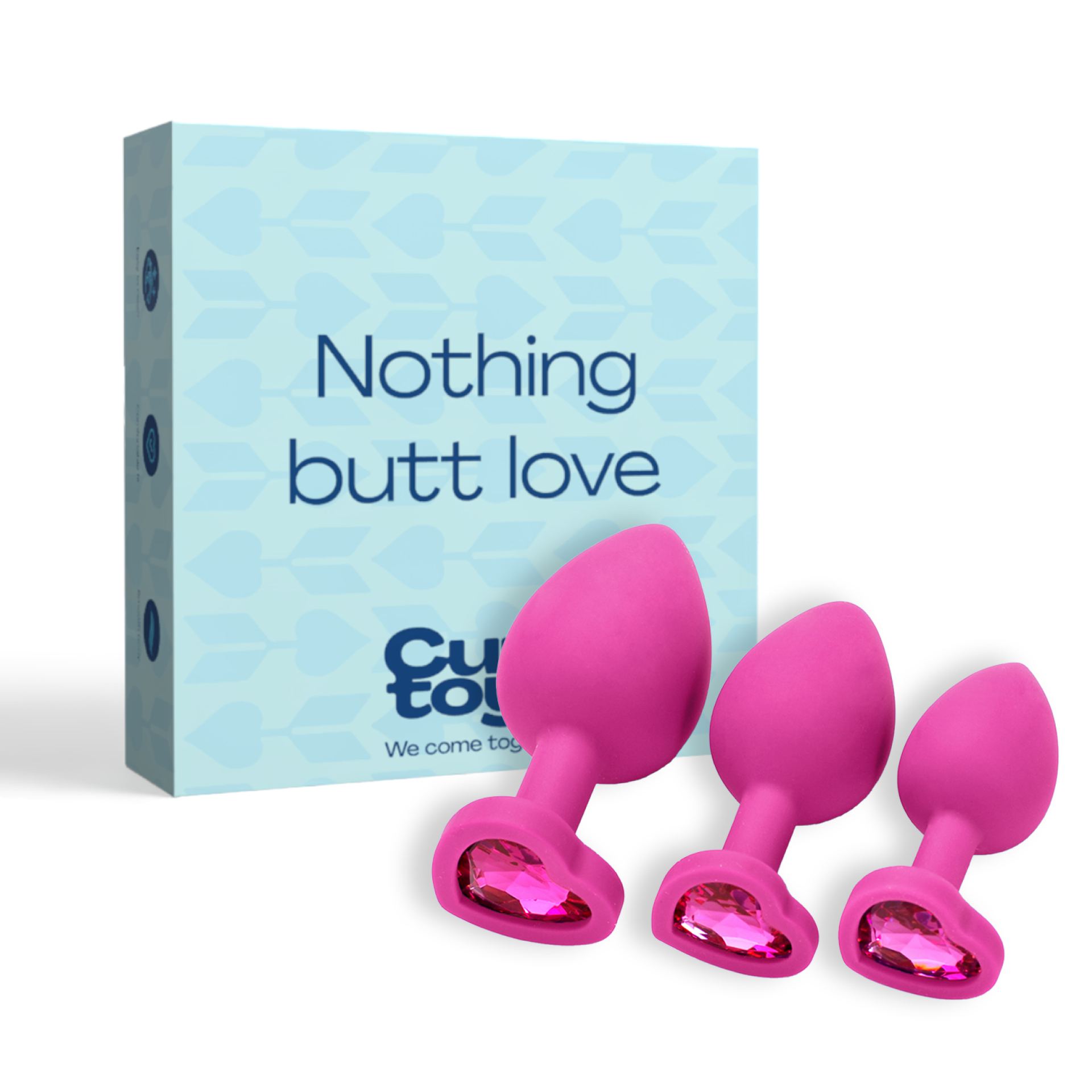 Siliconen butt plug set diamant roze hartje