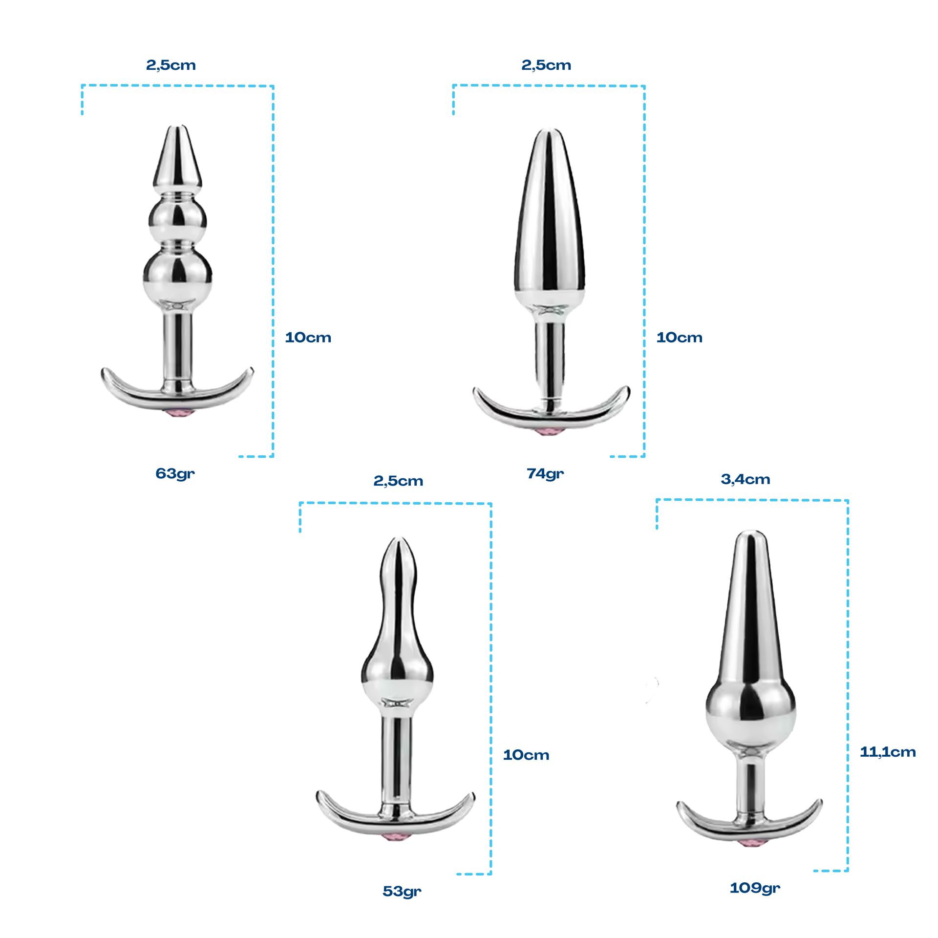 Metalen butt plug set van 4 anker zilver kopen