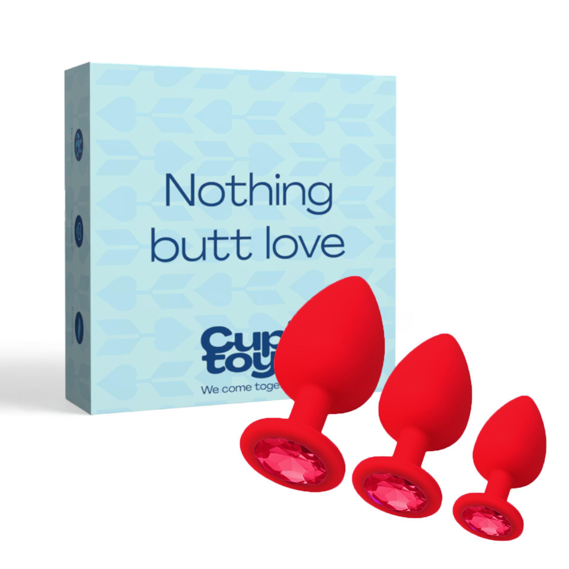 Siliconen butt plug set van 3 diamant rood