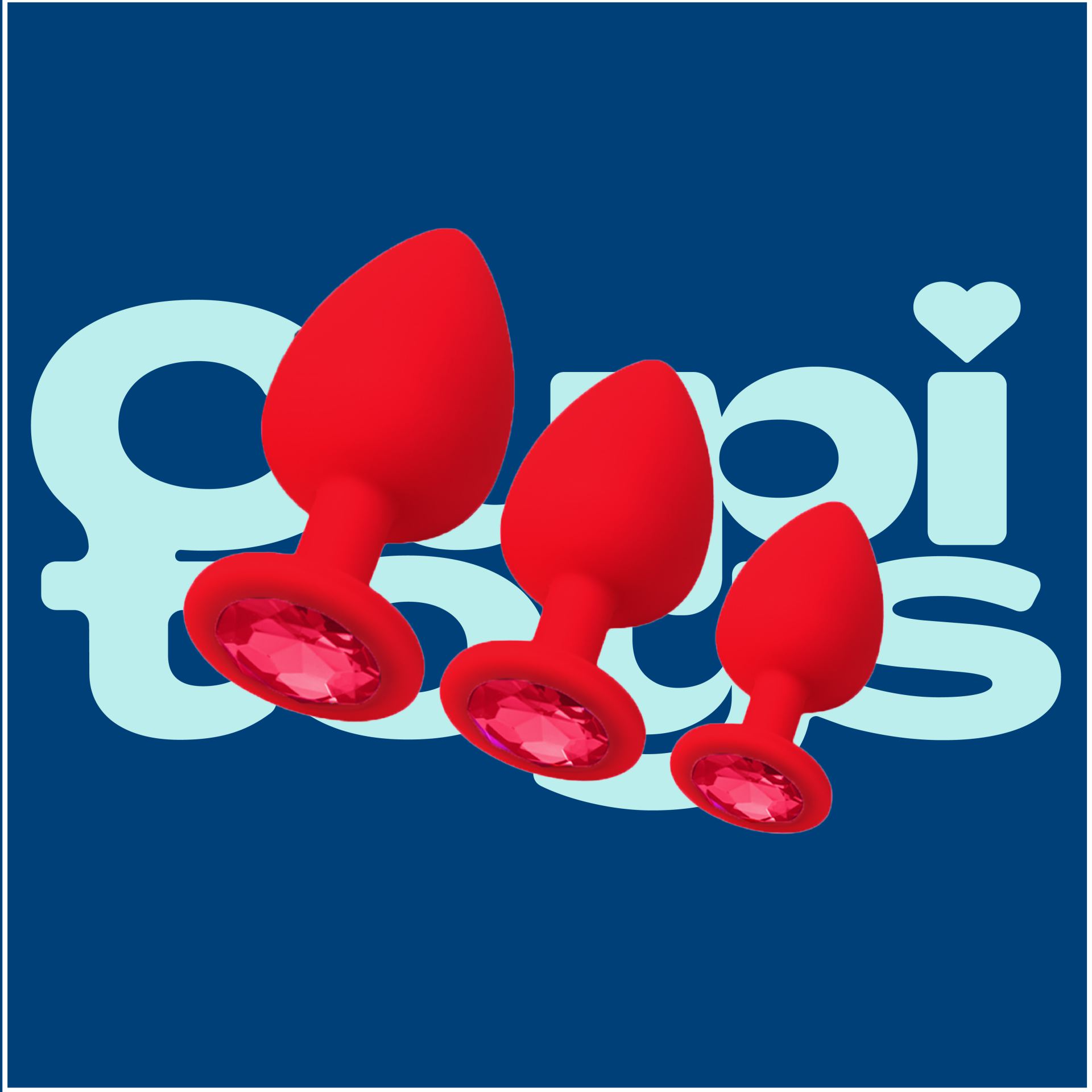 Siliconen butt plug rood set diamant