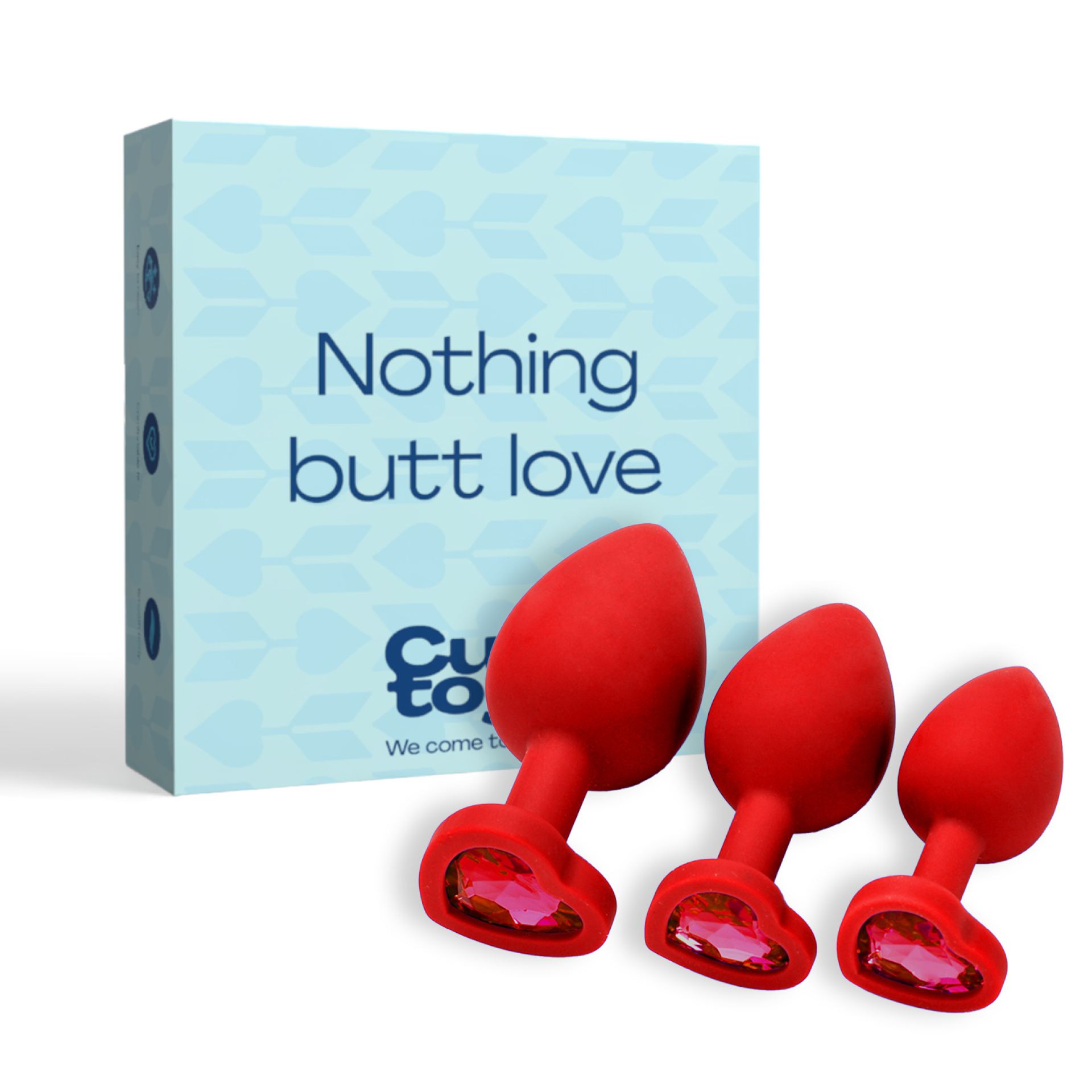 Siliconen butt plug set diamant rood hartje