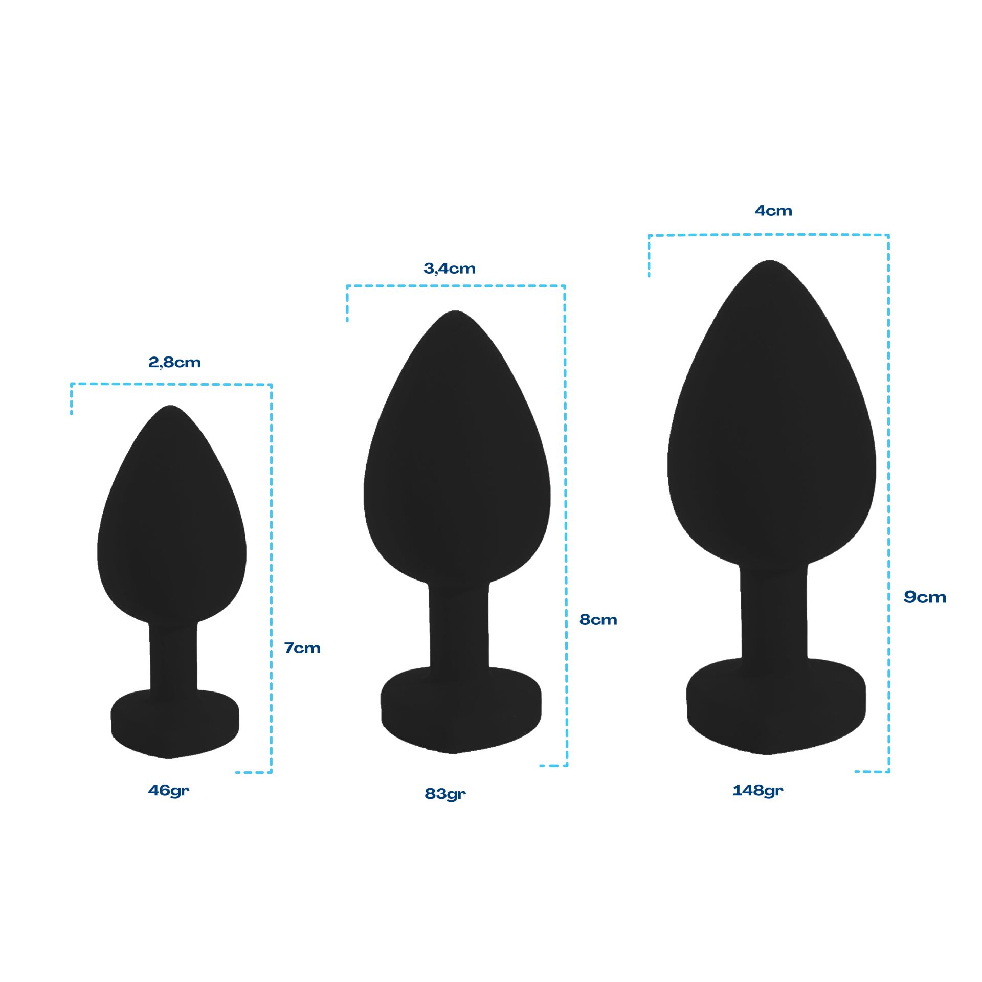 Siliconen butt plug set zwart hartje