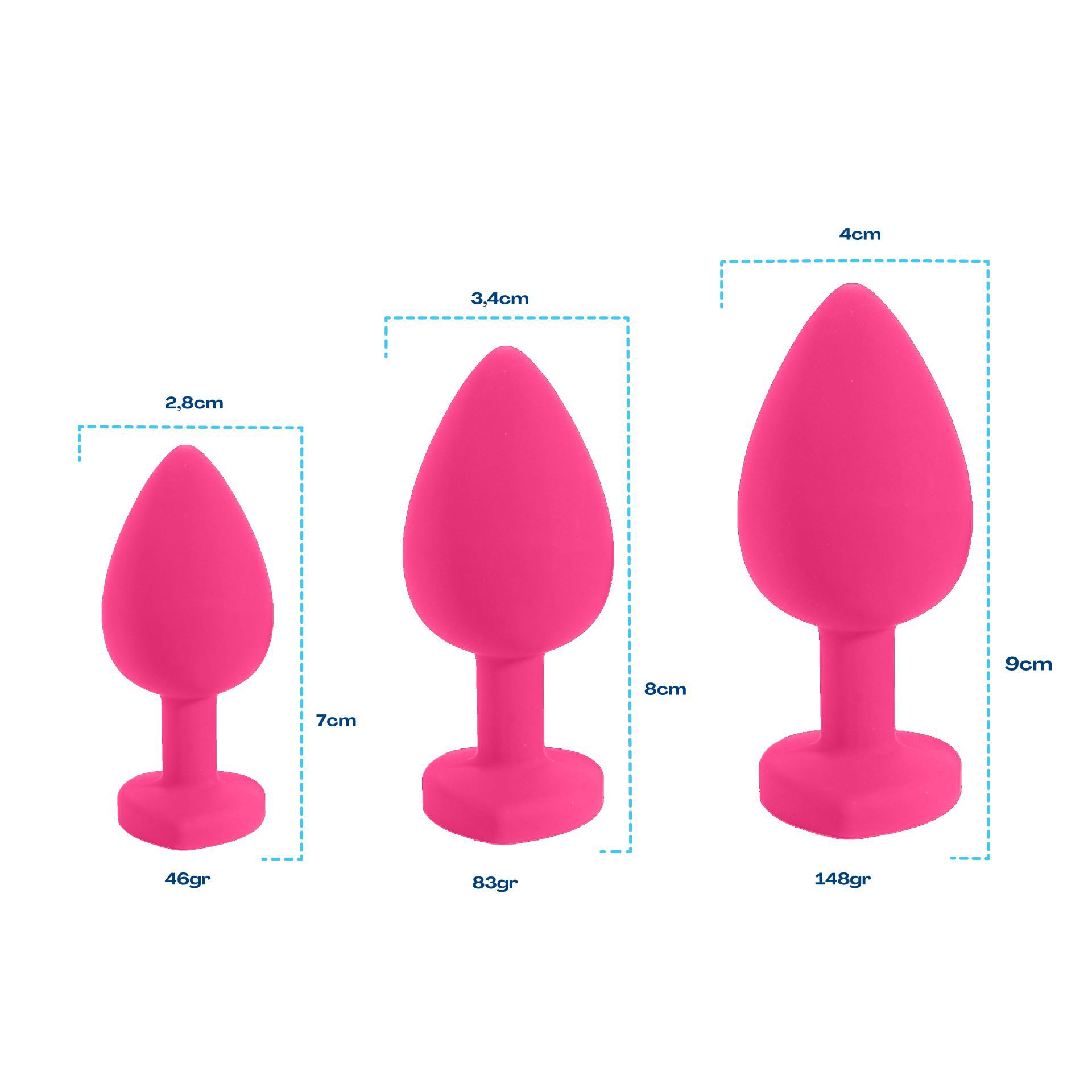 butt plug set diamant roze hartje formaten