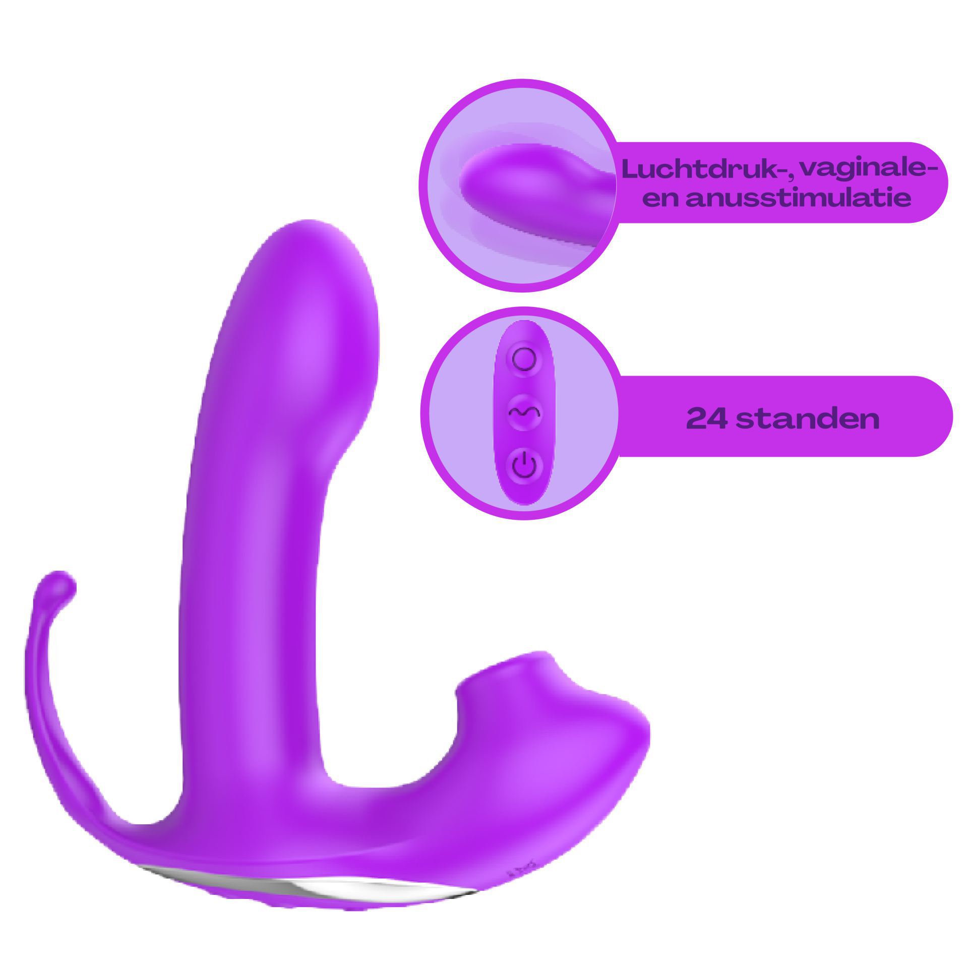 Luchtdruk vibrator met dildo 3in1 paars online