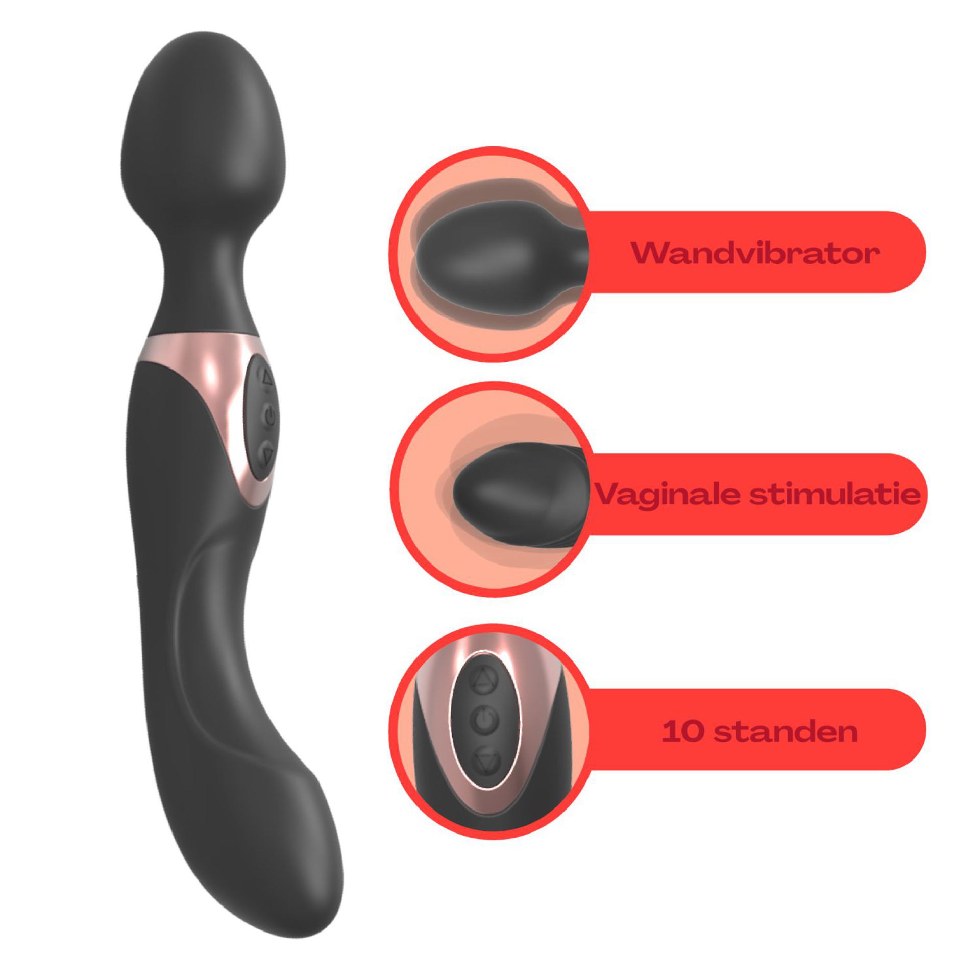 Wand vibrator dildo 2in1 22,2cm zwart kopen