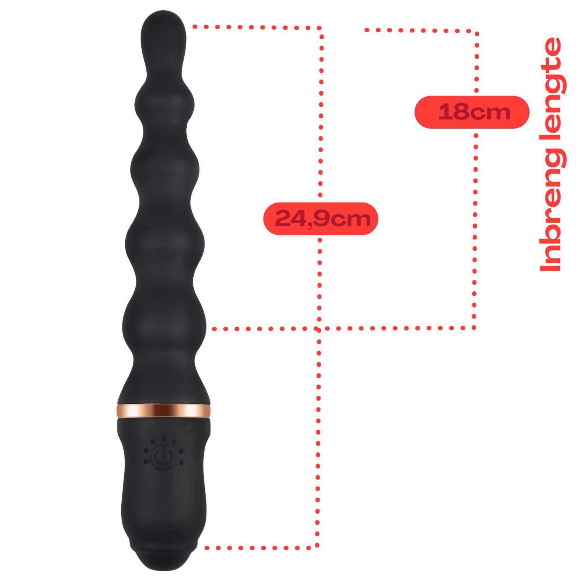 Anaal vibrator 24,9cm zwart afmetingen