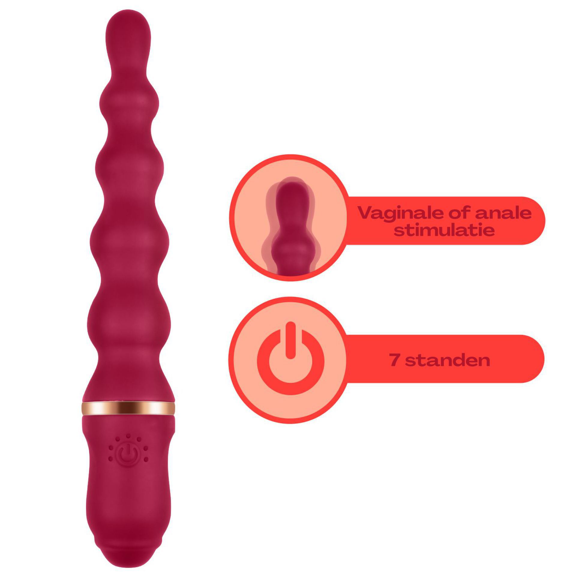 Anaal vibrator 24,9cm rood specificaties