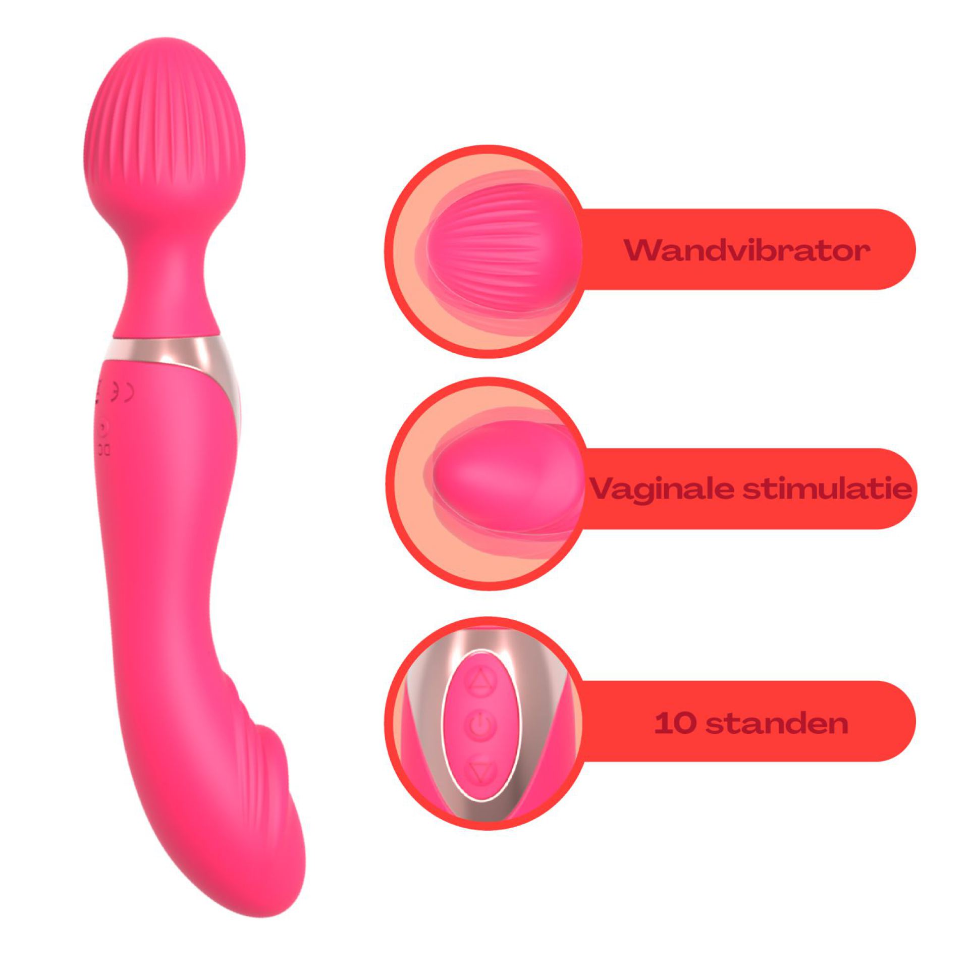 Wand vibrator met dildo 22,1cm roze online