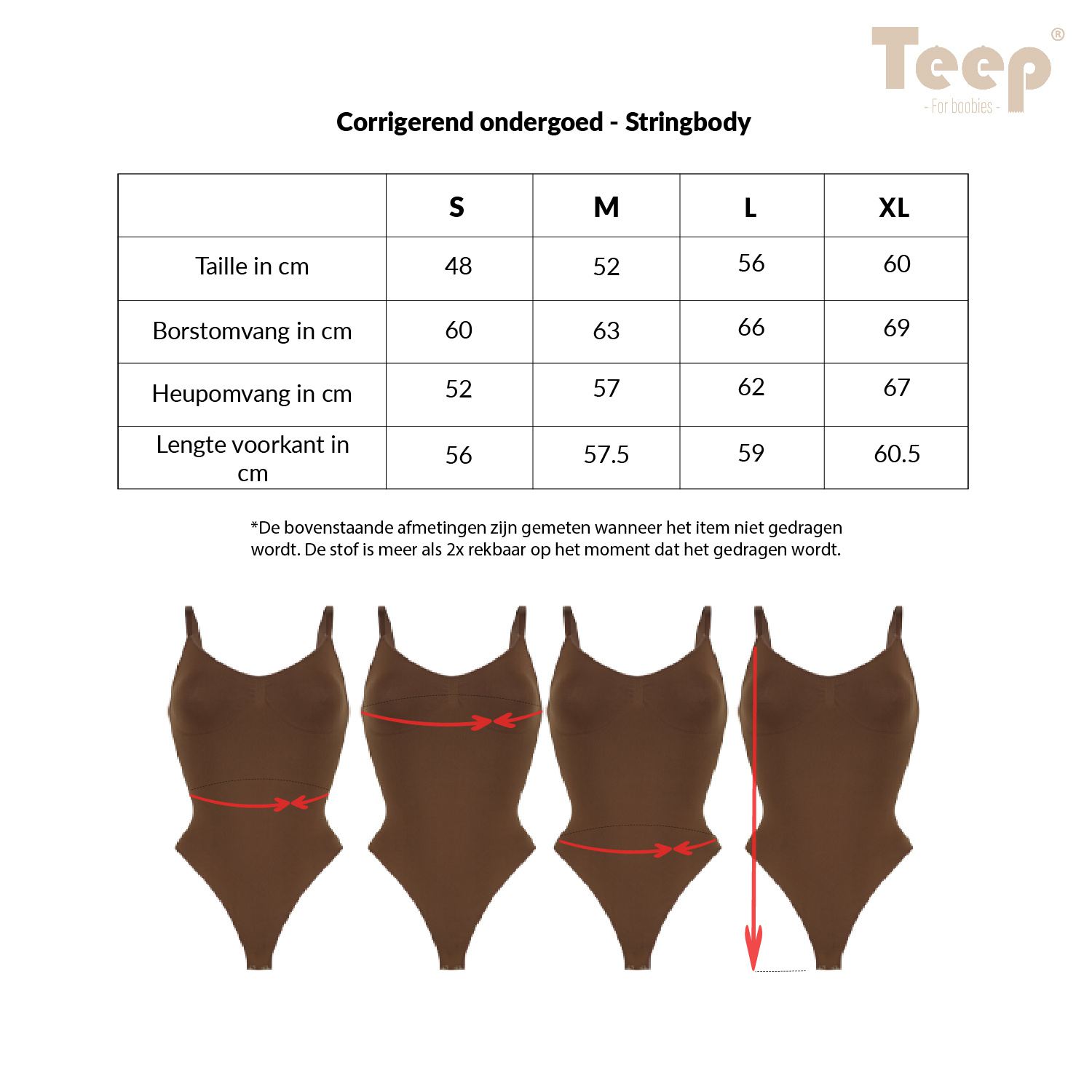 Corrigerend ondergoed Stringbody Bruin tabel