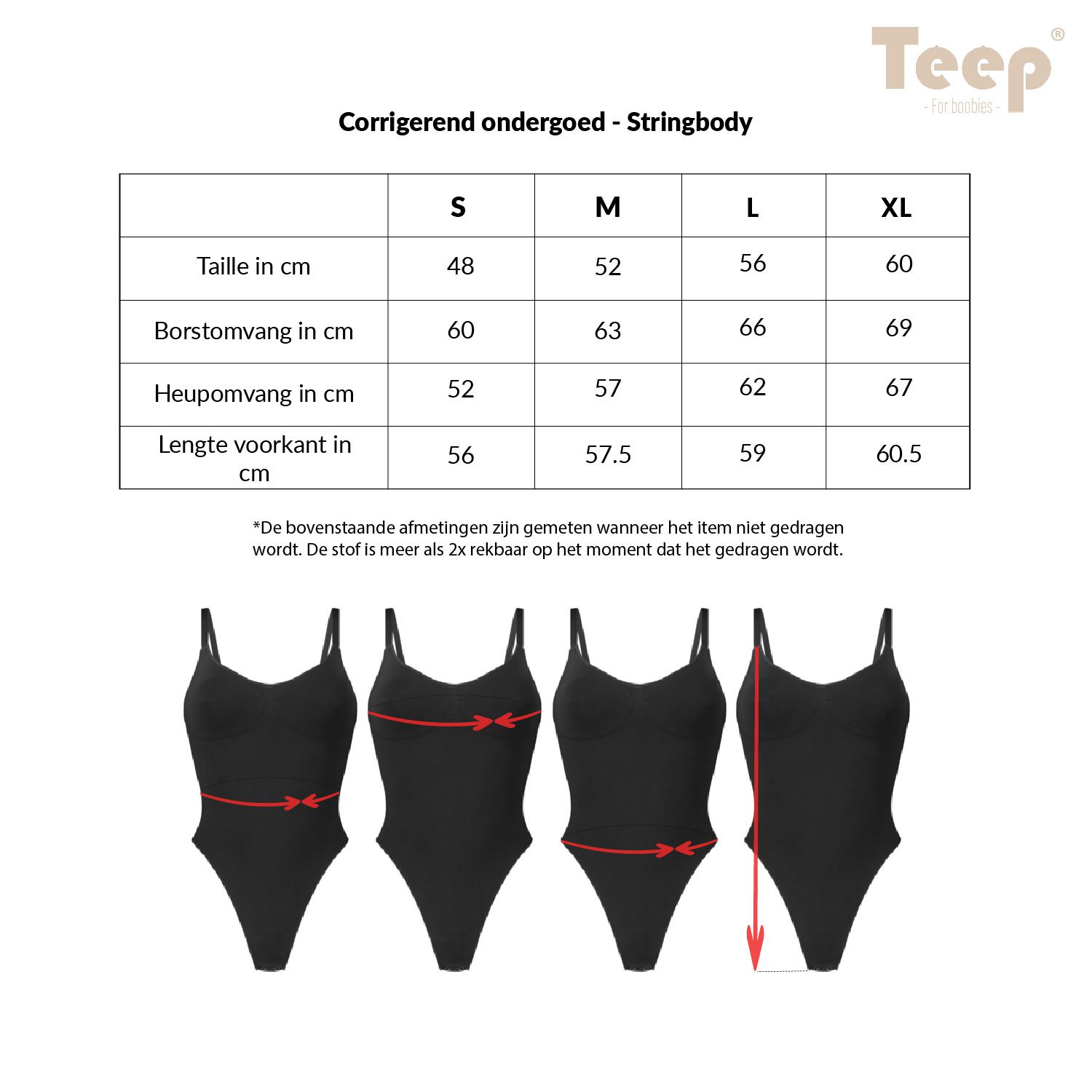 Corrigerend ondergoed Stringbody Zwart tabel