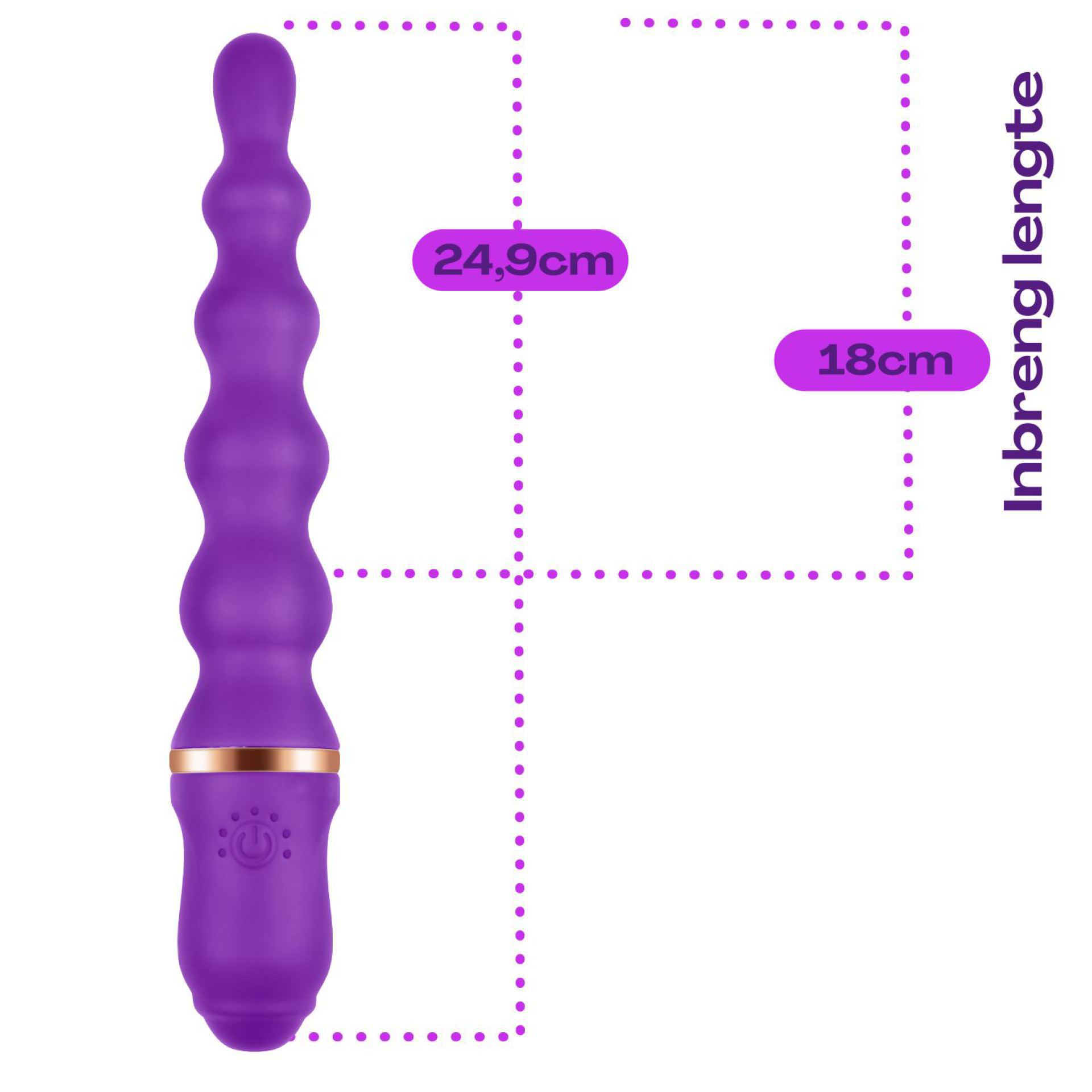 Anaal vibrator 24,9cm paars afmetingen