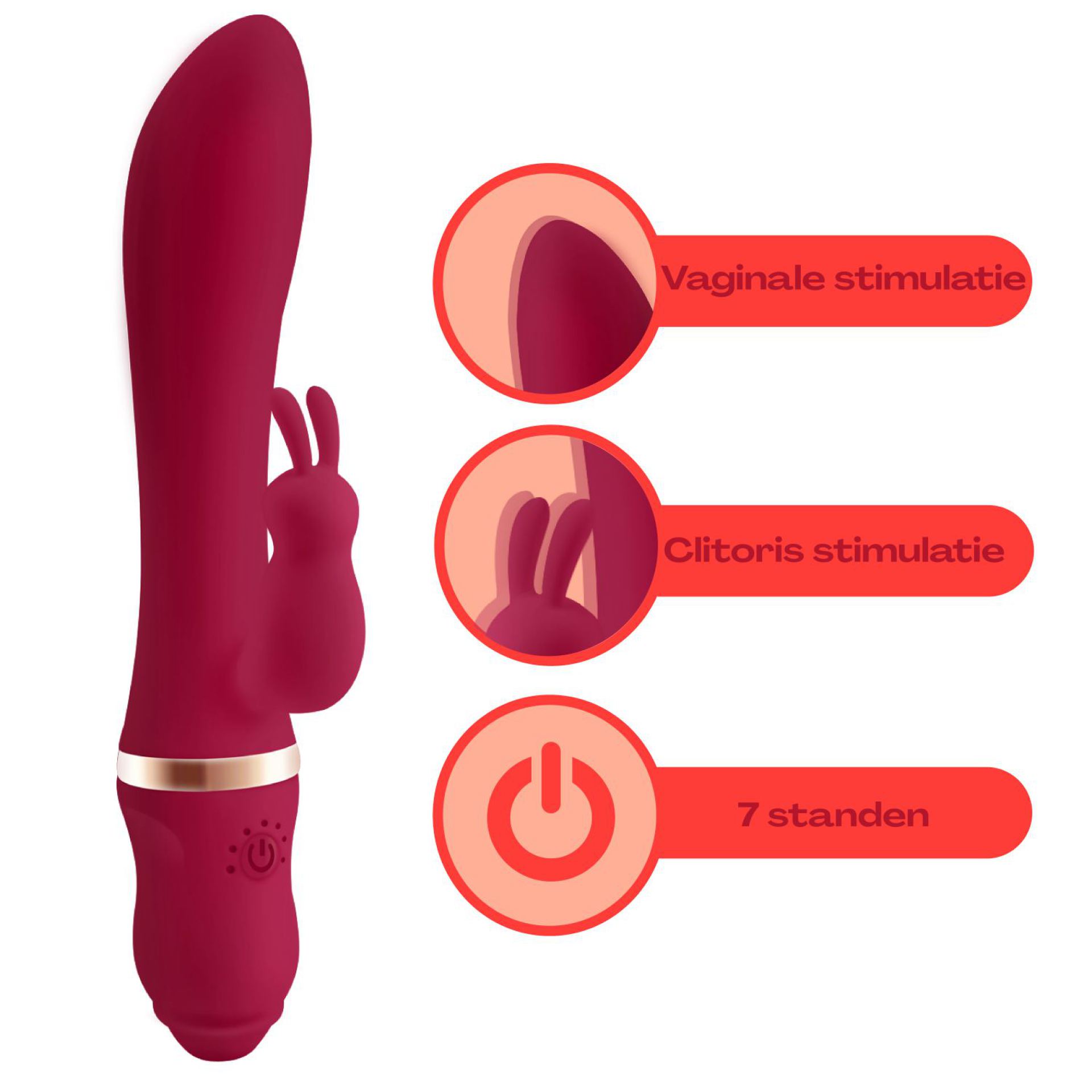 Tarzan vibrator rood met rabbit 22,5cm rood