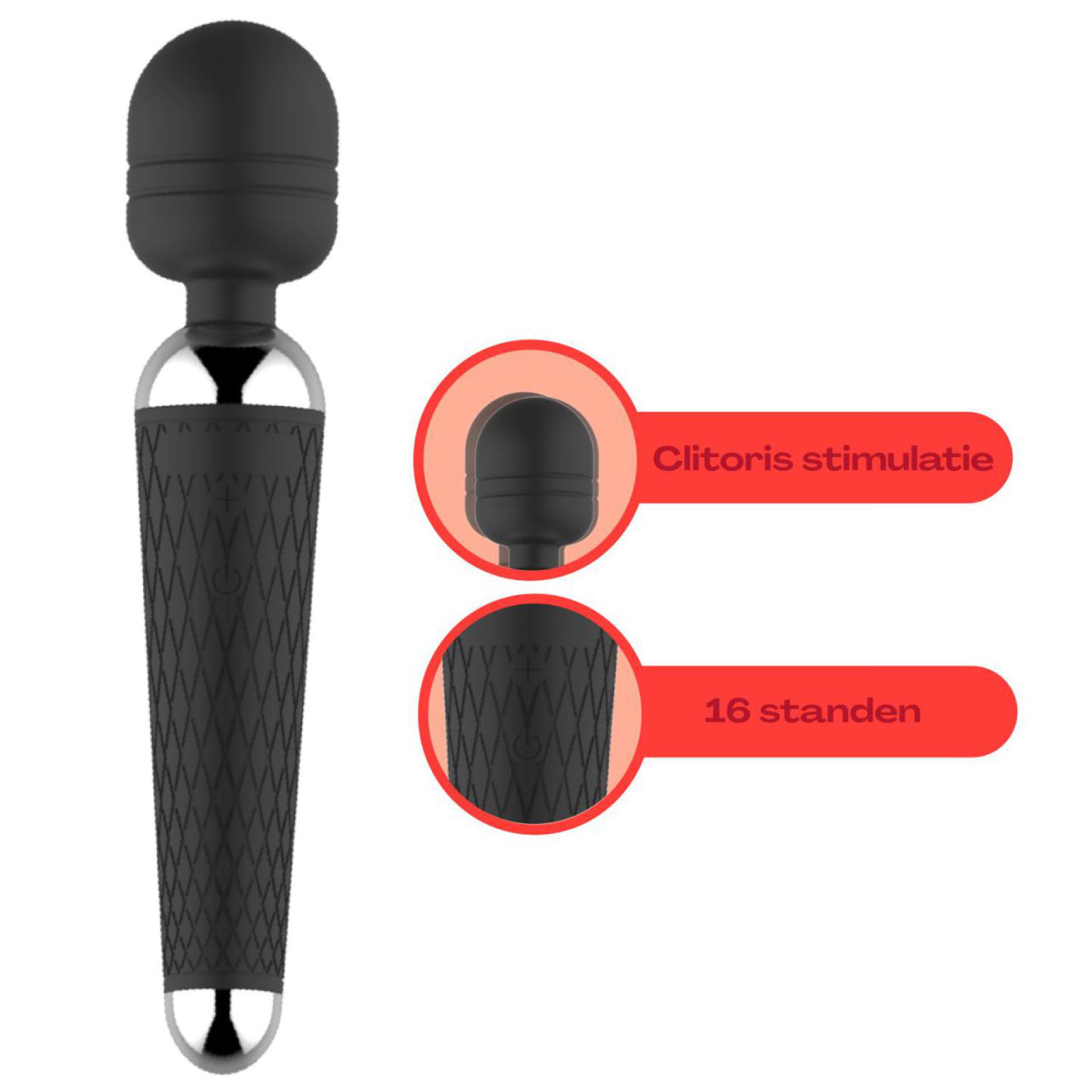 20cm Wand vibrator met reliëf zwart