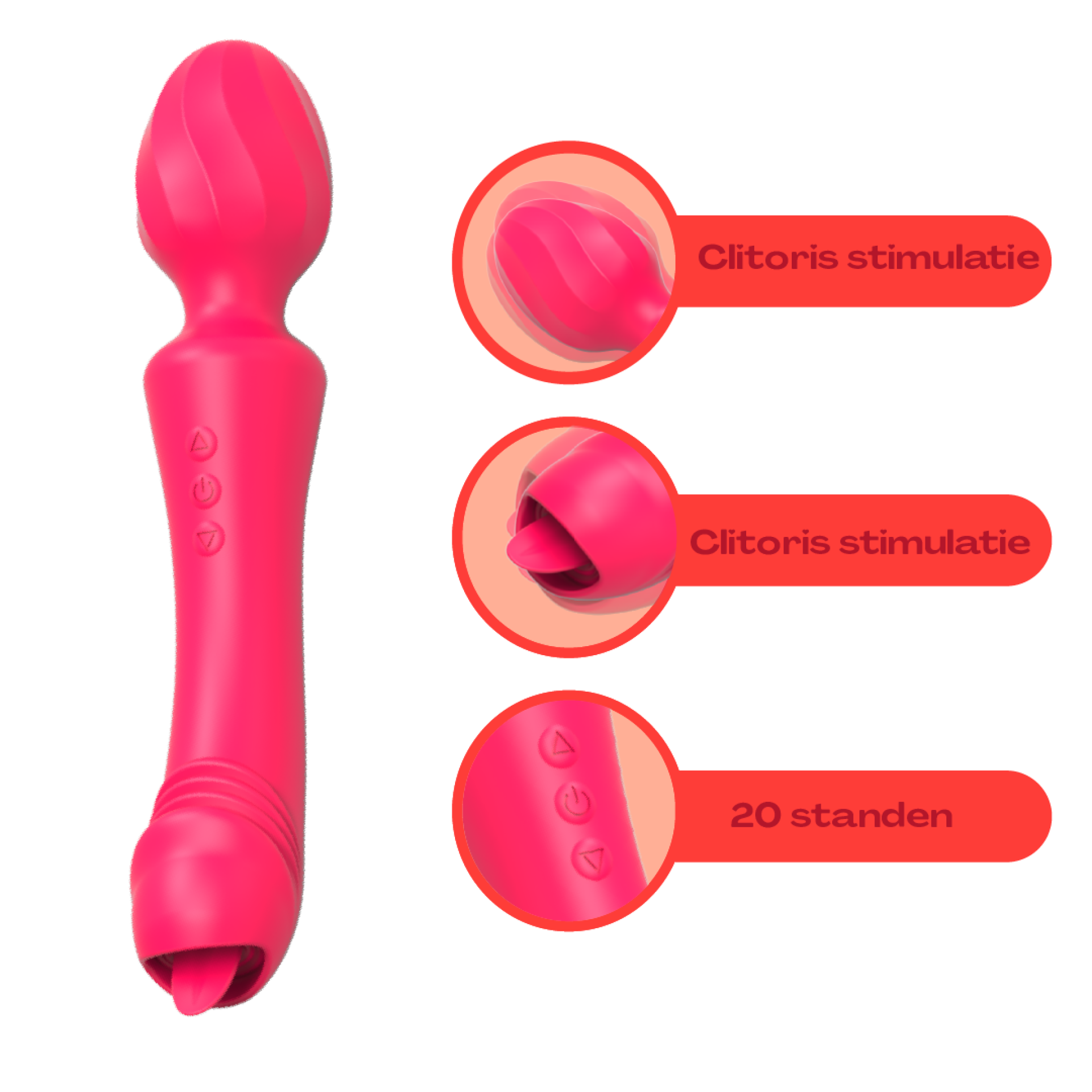 Wand vibrator roze tong 2 in 1 20cm