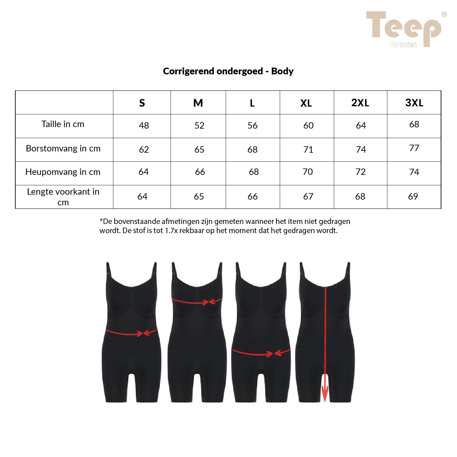 Corrigerend ondergoed Body Zwart Teep® tabel