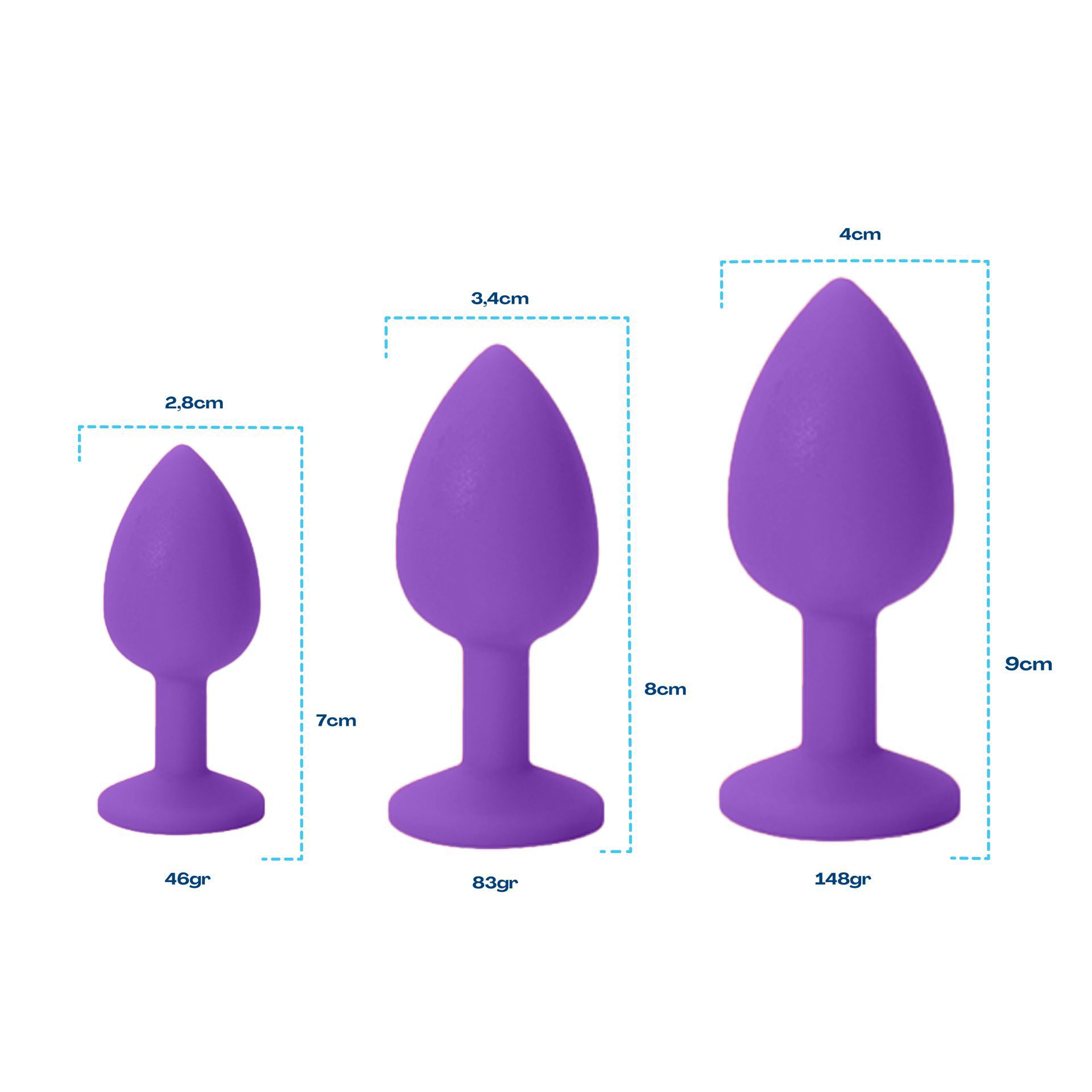 Siliconen butt plug set diamant paars formaten