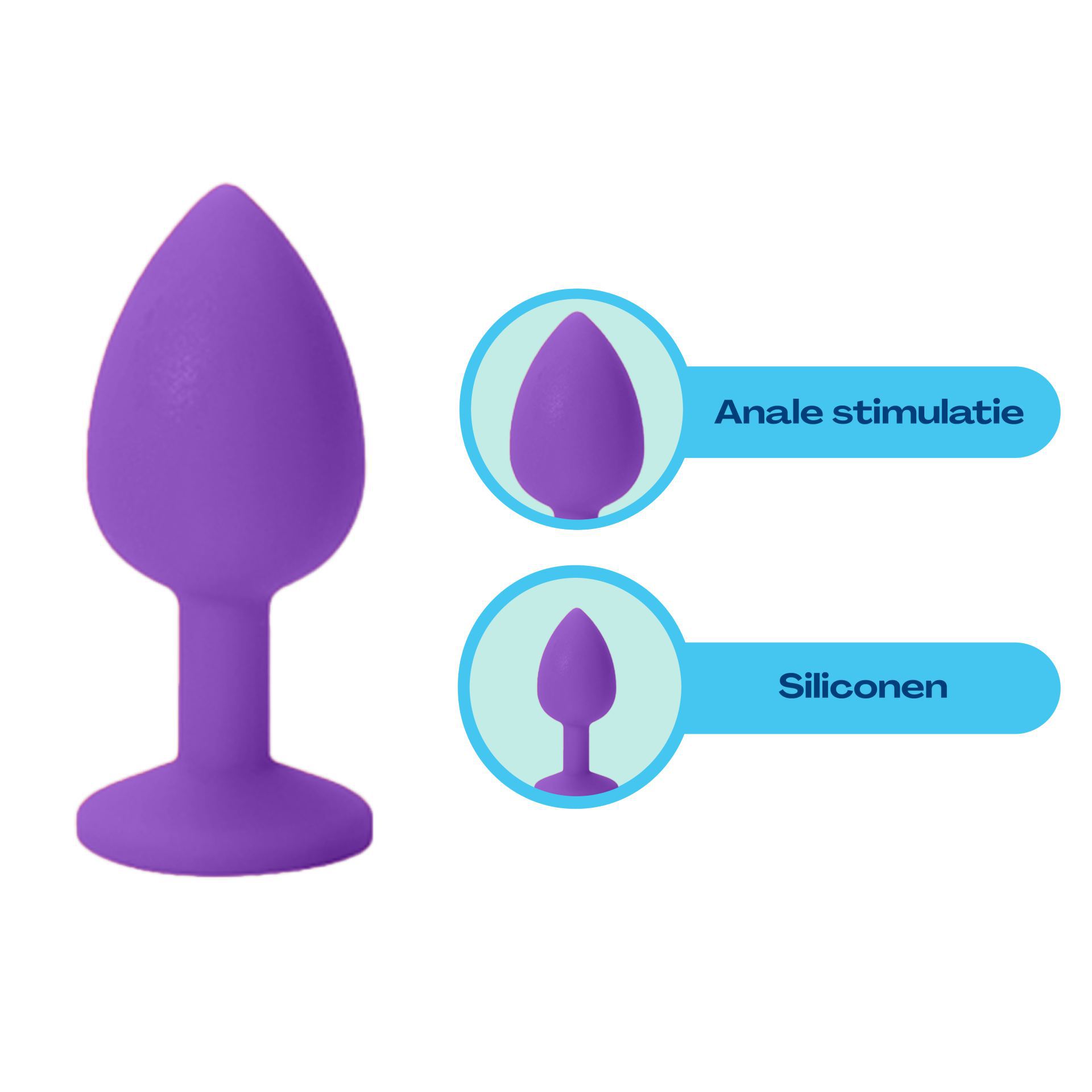 Siliconen butt plug set diamant paars uitleg
