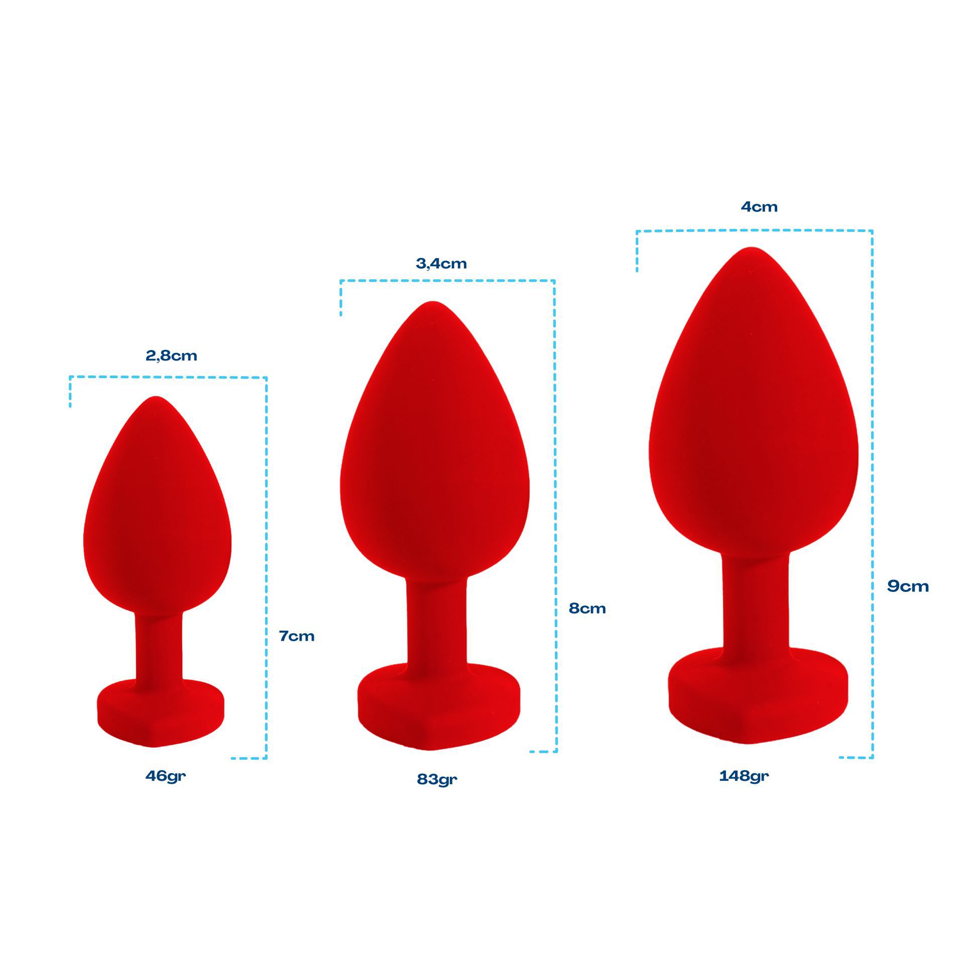Butt plug set diamant rood hartje formaten