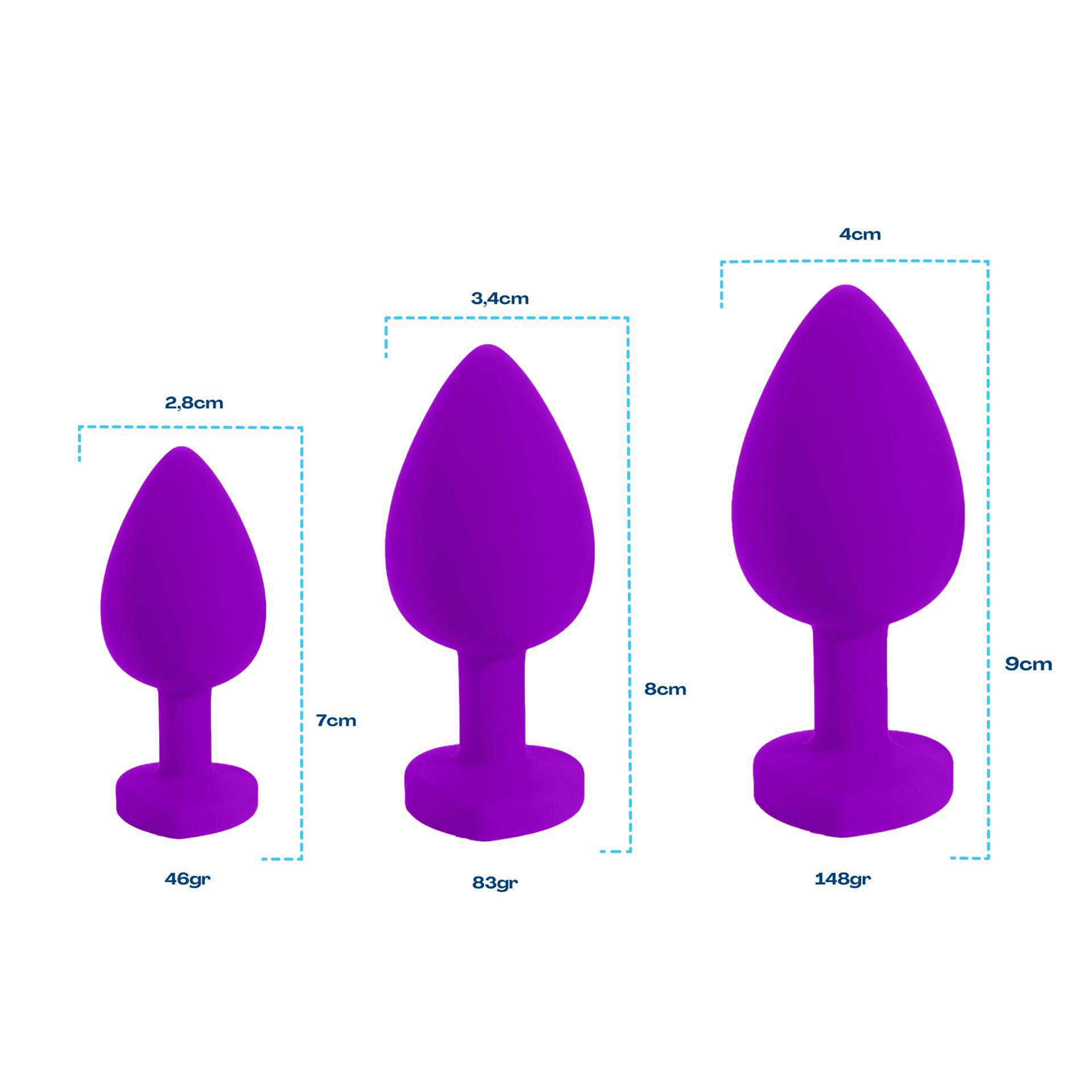butt plug set diamant paars hartje formaat