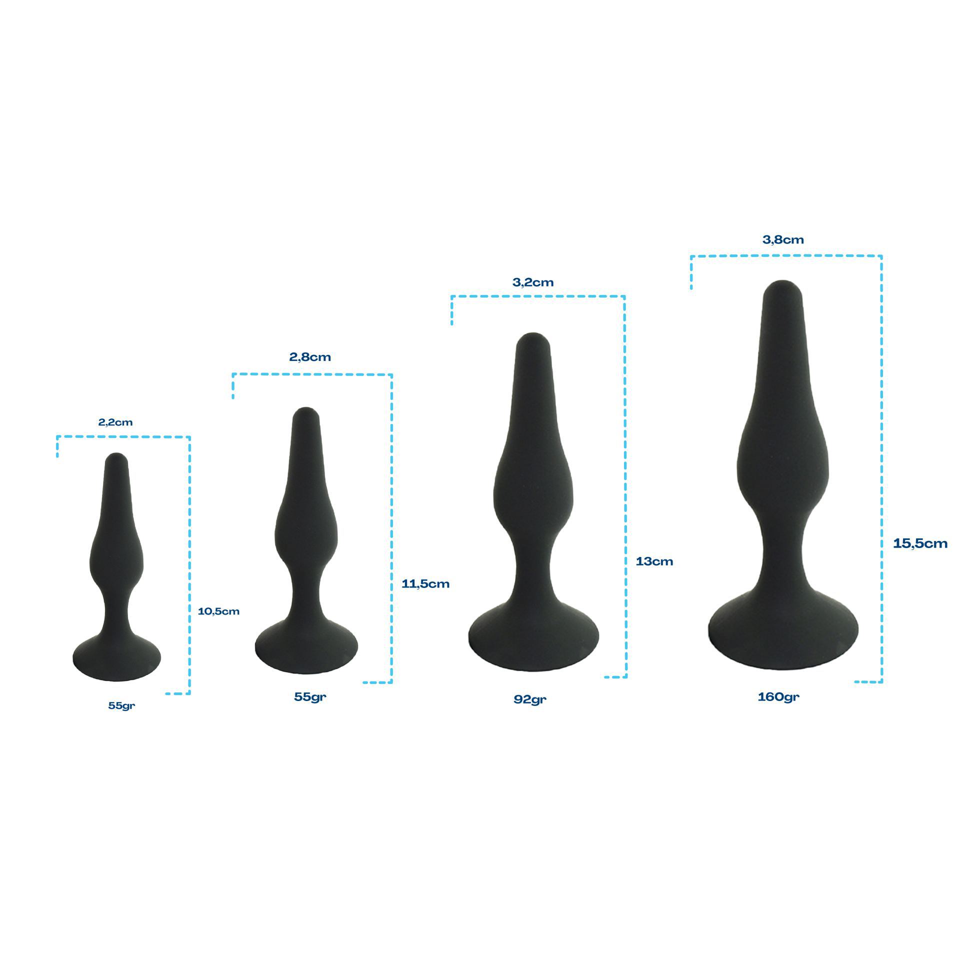 Siliconen butt plug set zwart media maat