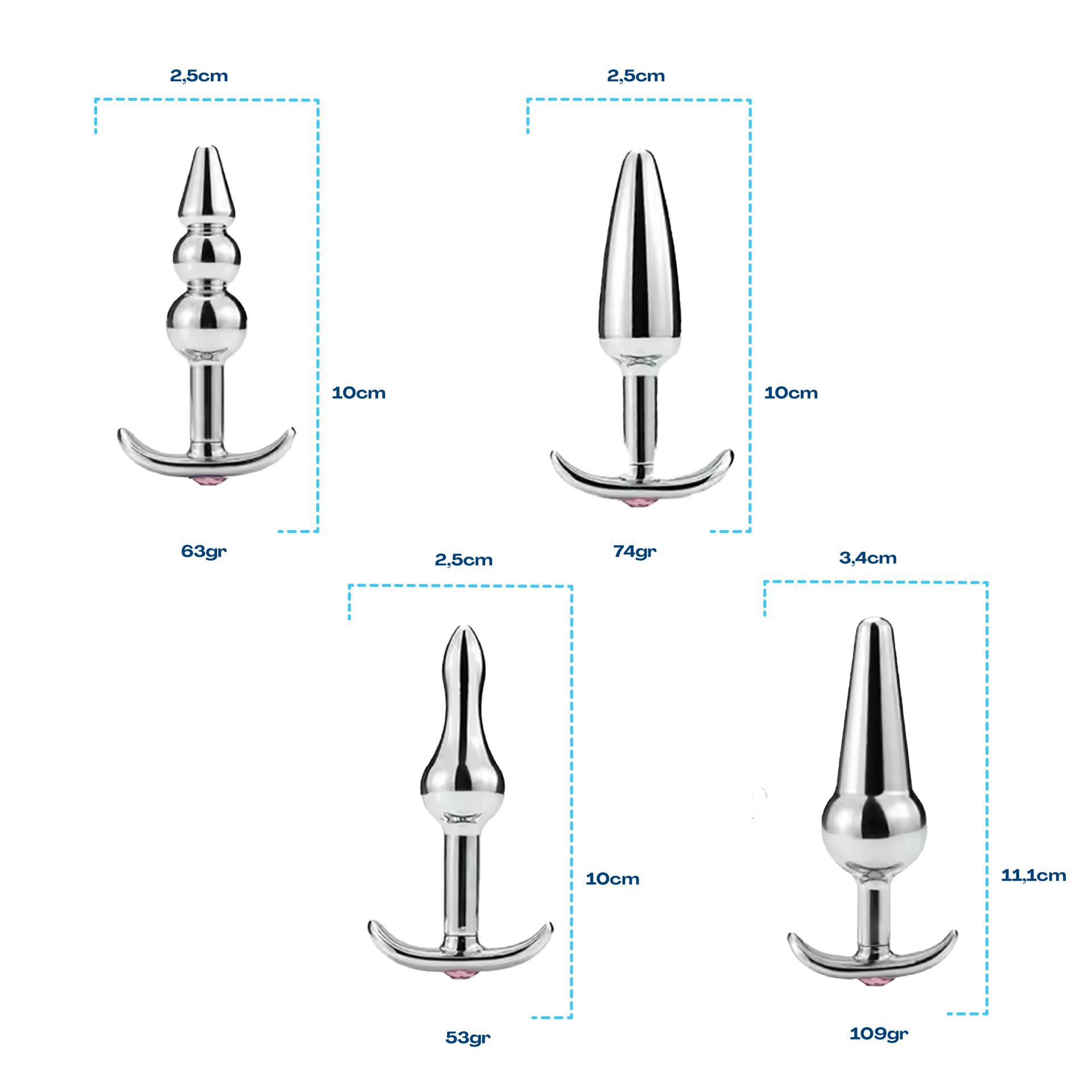 Metalen butt plug anker zilver diamant maat