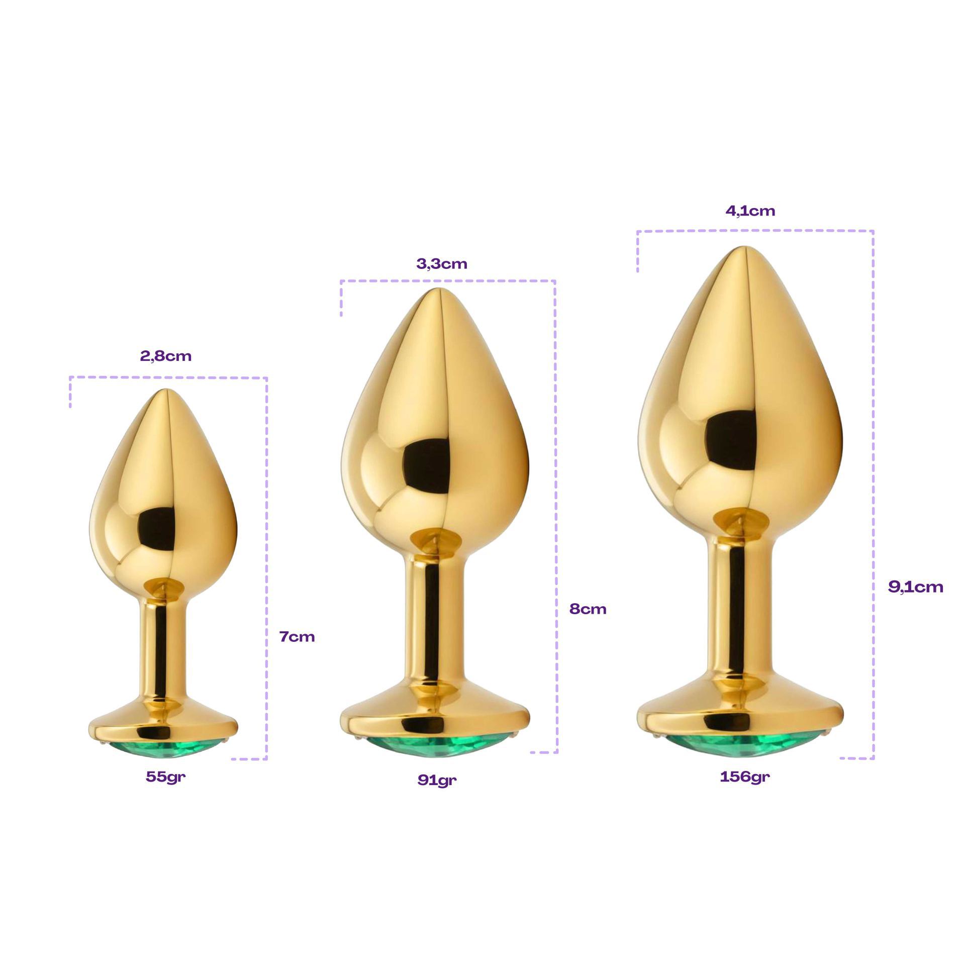 Metalen butt plug goud diamant groen maten