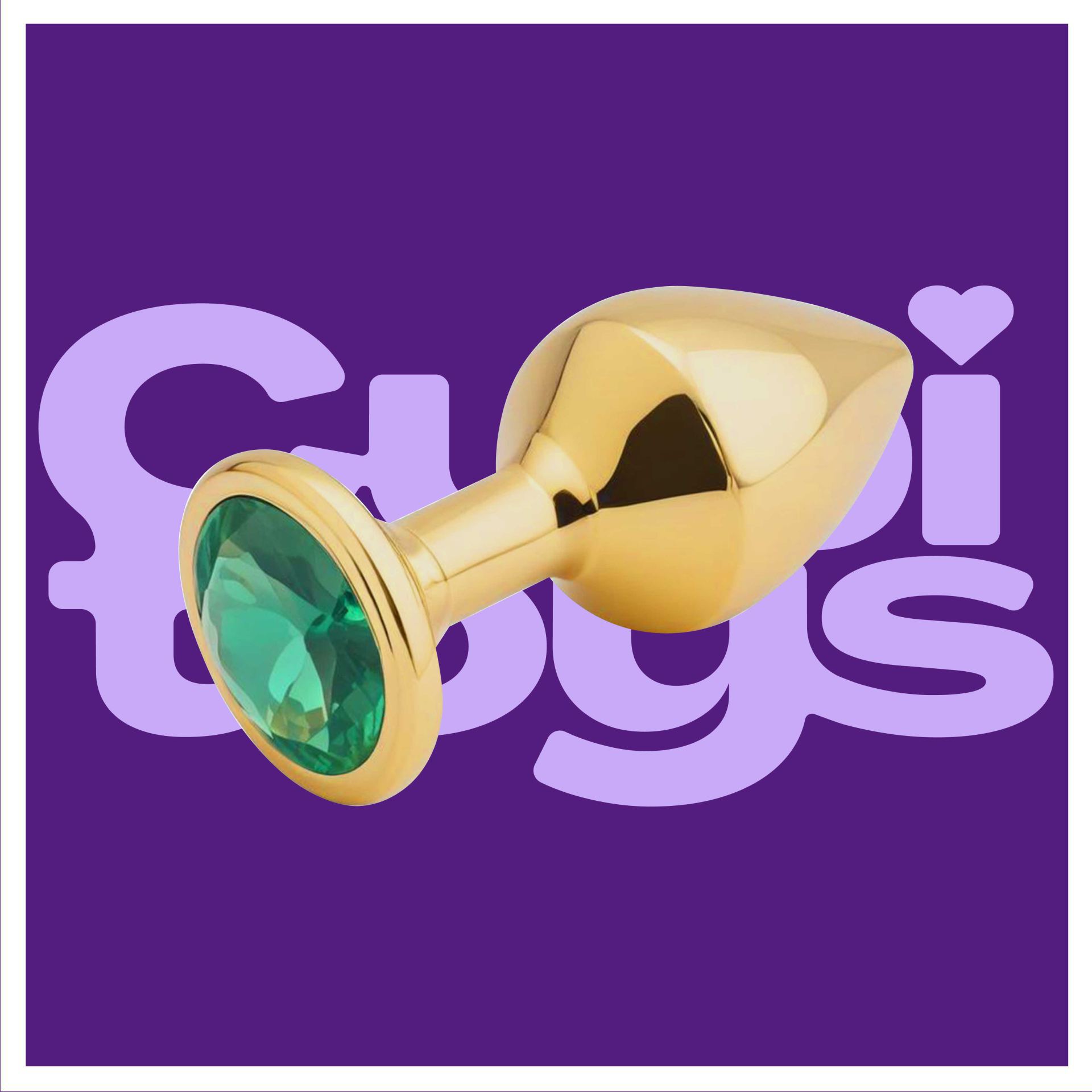 Metalen butt plug goud diamant groen logo