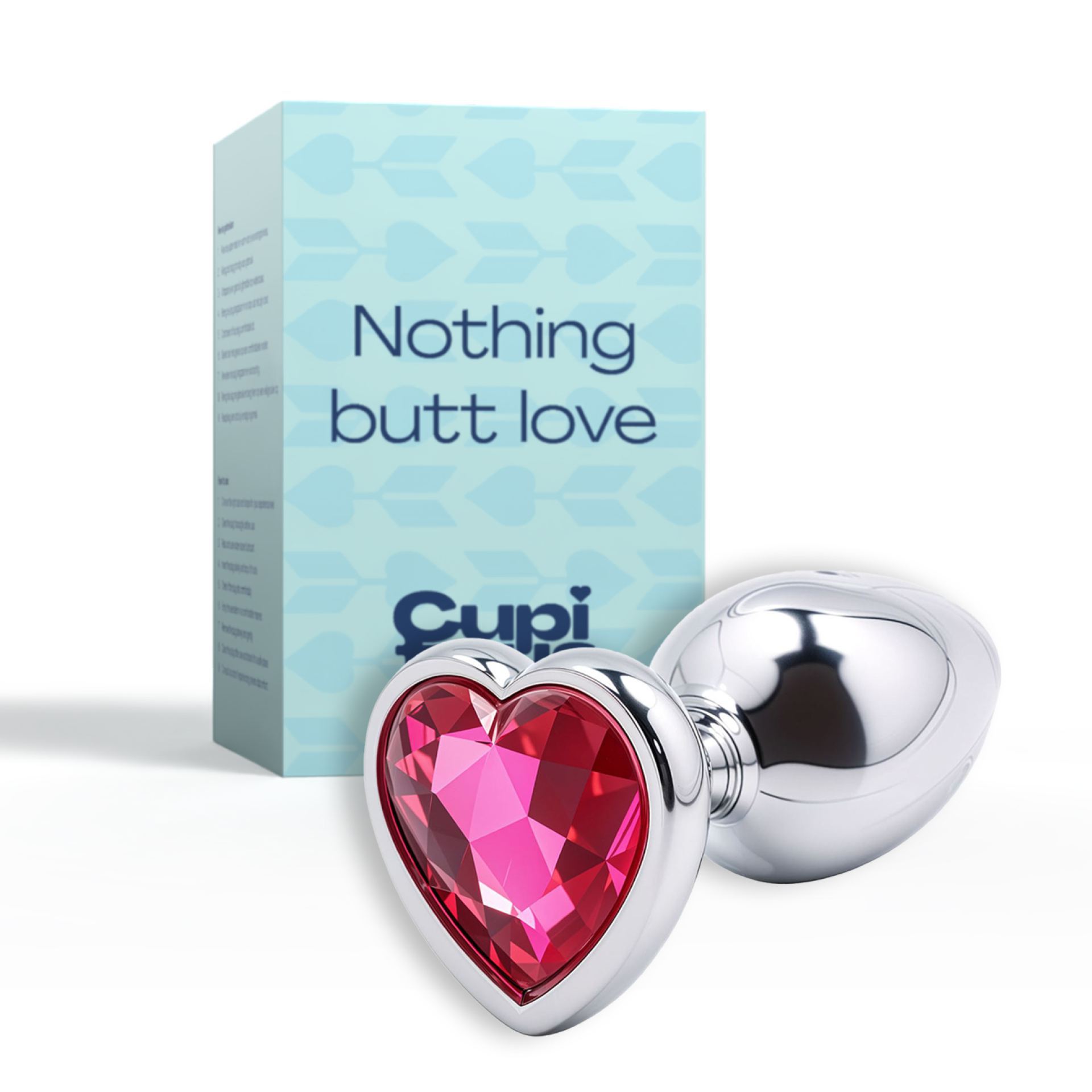 Metalen butt plug zilver diamant roze hartje