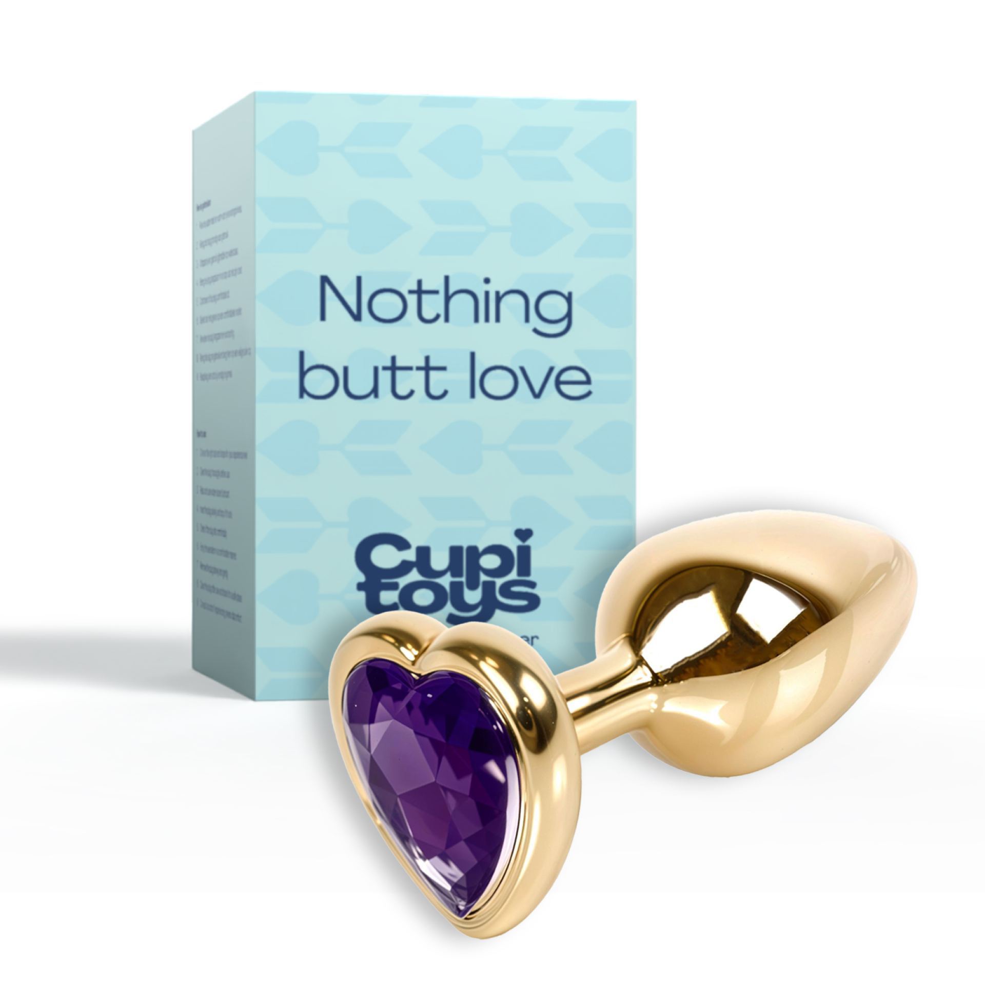 Metalen butt plug goud diamant paars hartje