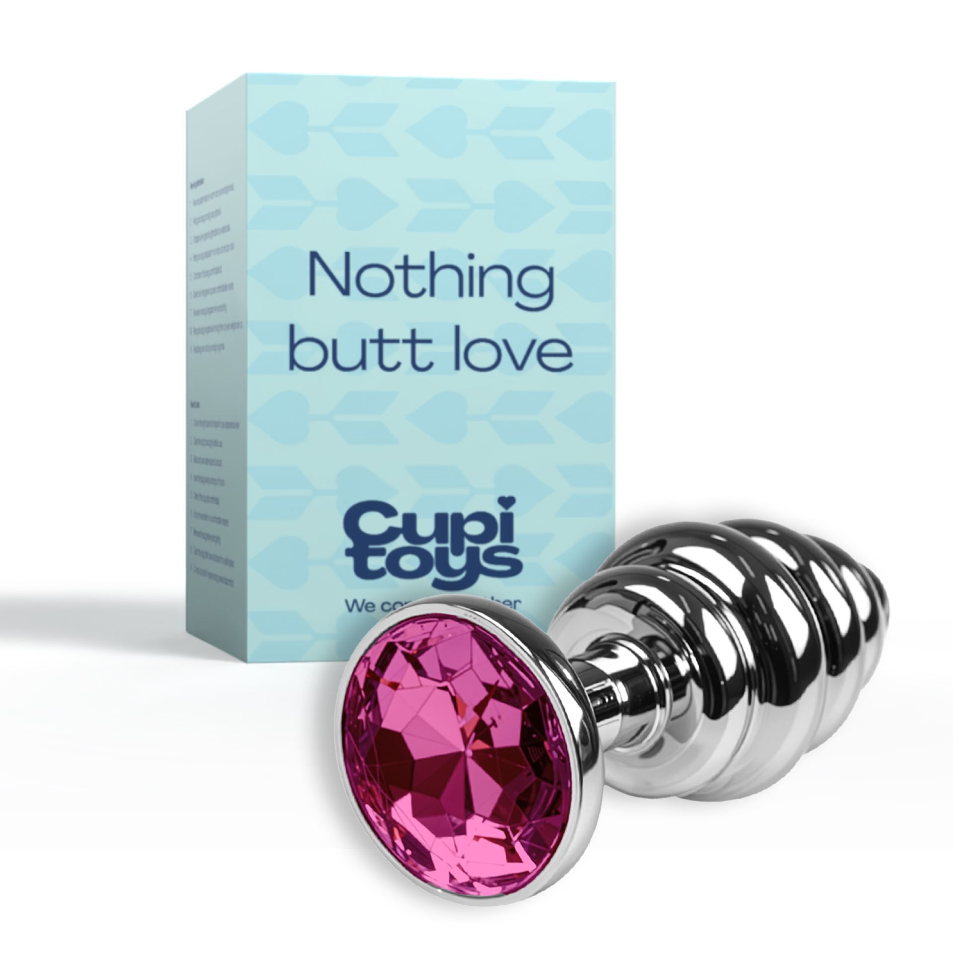 Butt plug zilver diamant roze geribbeld