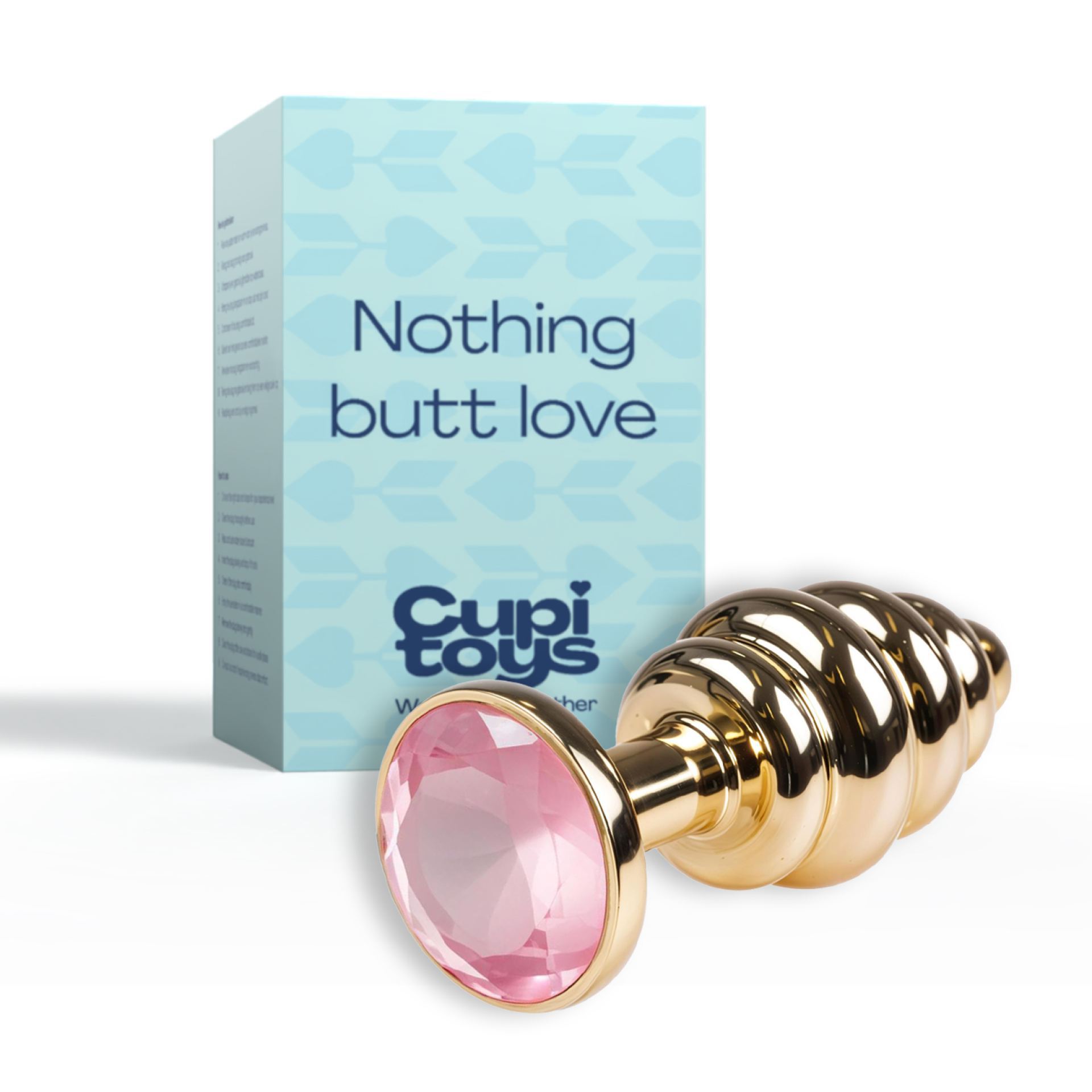 Butt plug goud diamant lichtroze geribbeld