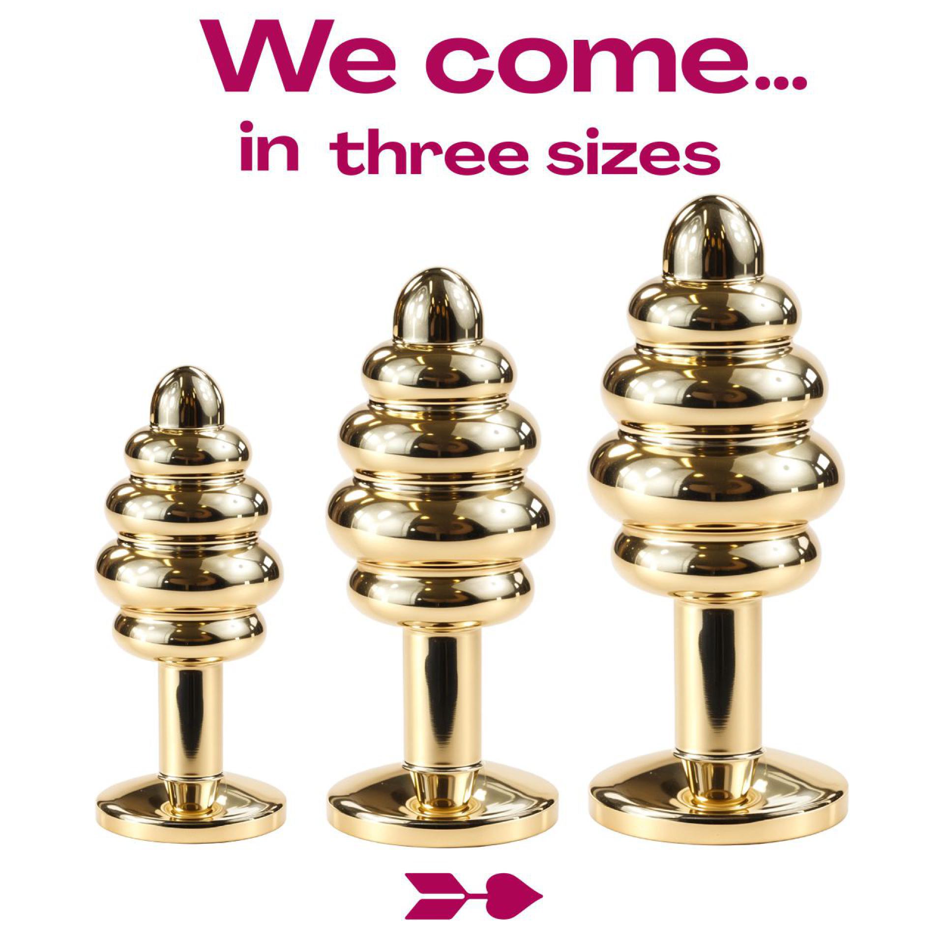 Butt plug goud lichtroze geribbeld 3 sizes
