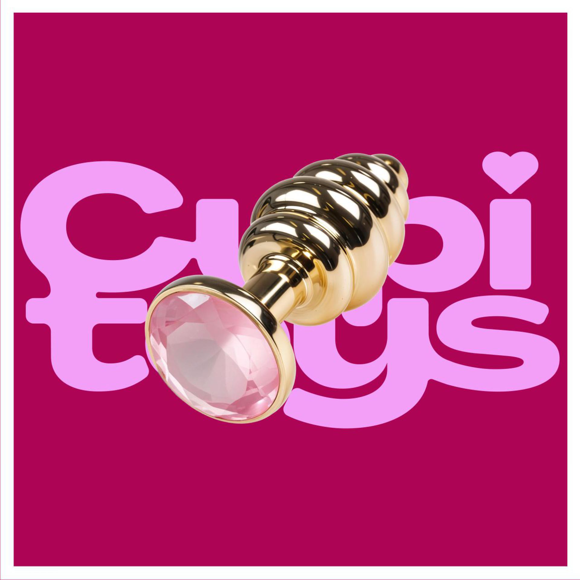 Butt plug goud lichtroze geribbeld logo